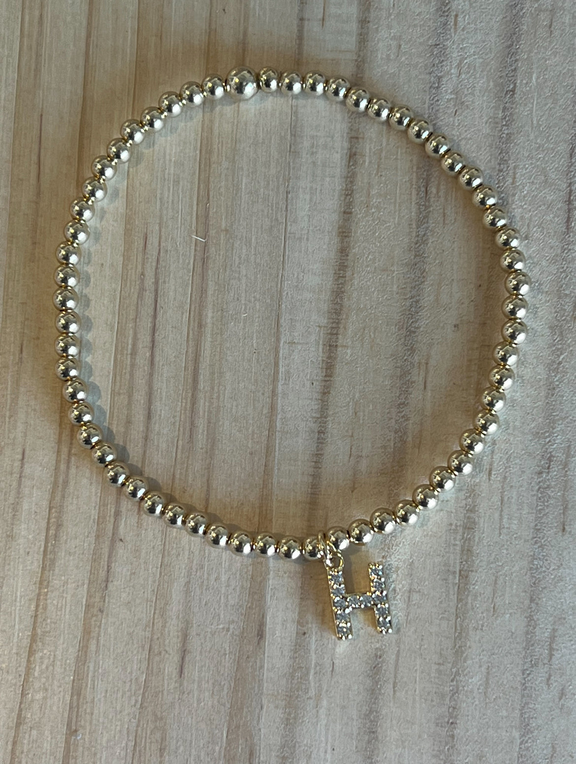 3mm Gold Filled Beaded Bracelet with Initial Charm (N-Z)