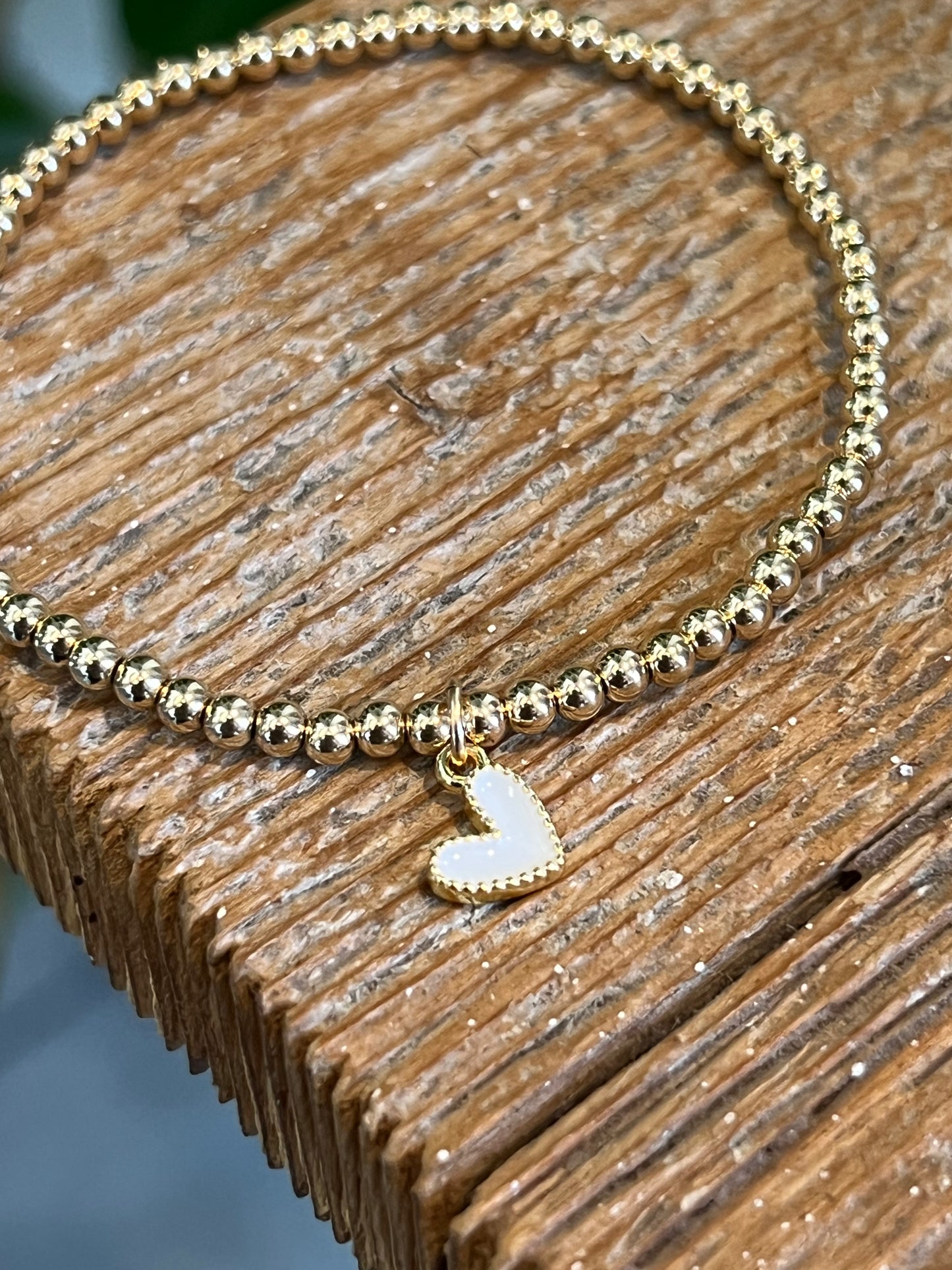 White Enamel Heart Charm Bracelet