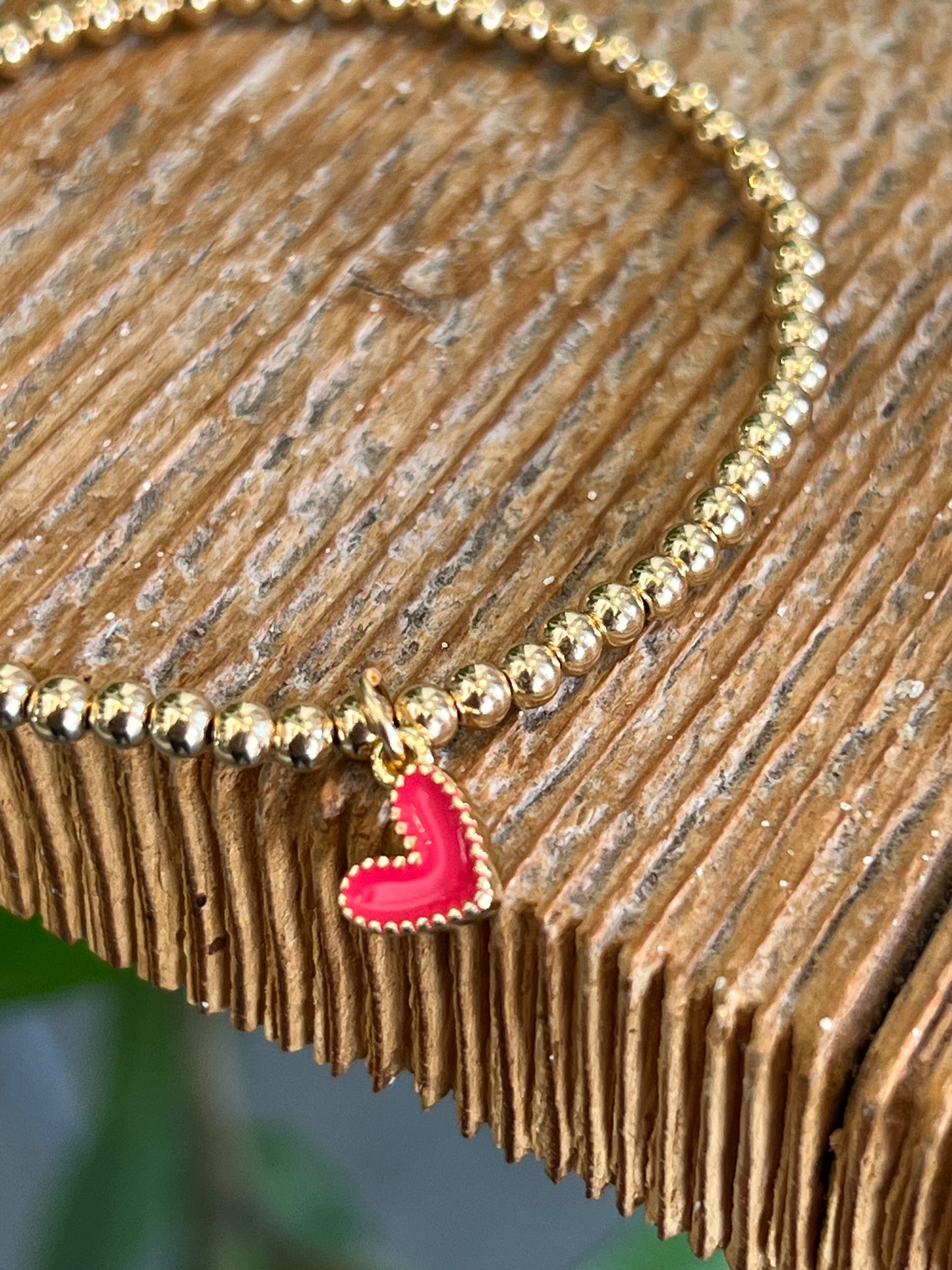 Pink Enamel Heart Charm Bracelet