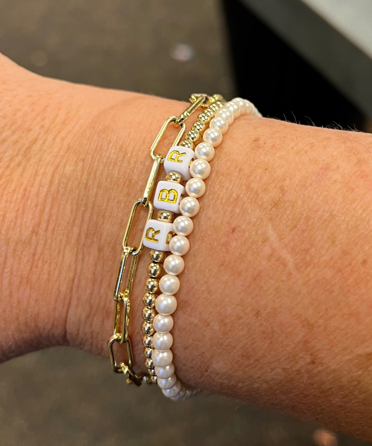 3mm Gold Filled Beaded Bracelet with Square Letters