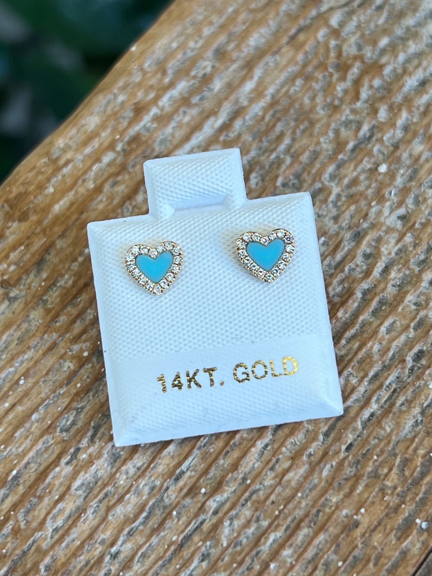 14KY Pave Diamond Heart and Stone Earrings