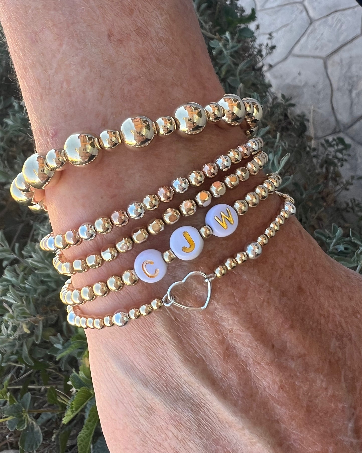 Open Heart Beaded Bracelet Mixed Metal