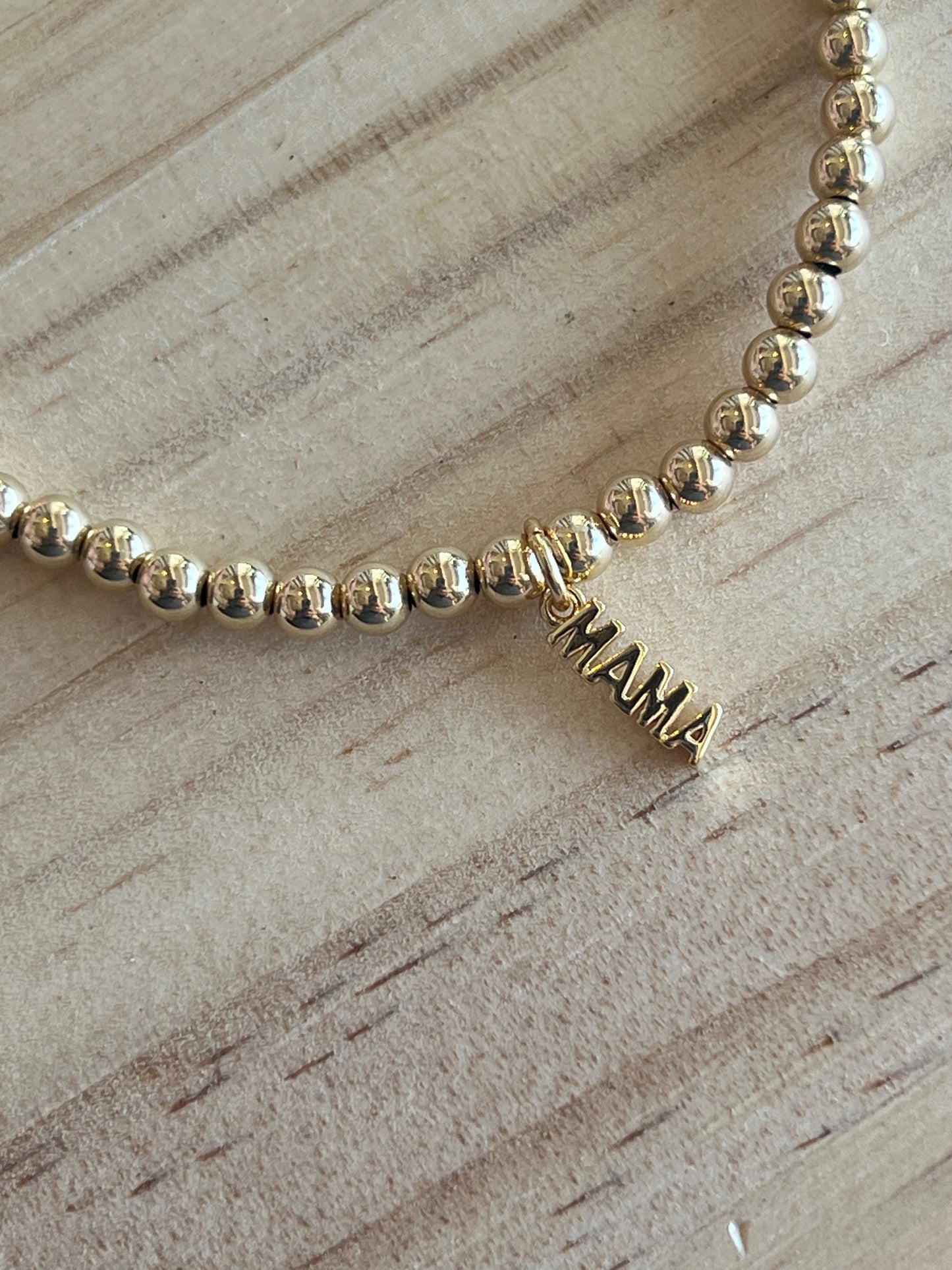 Mama Charm on 4mm Beaded Bracelet