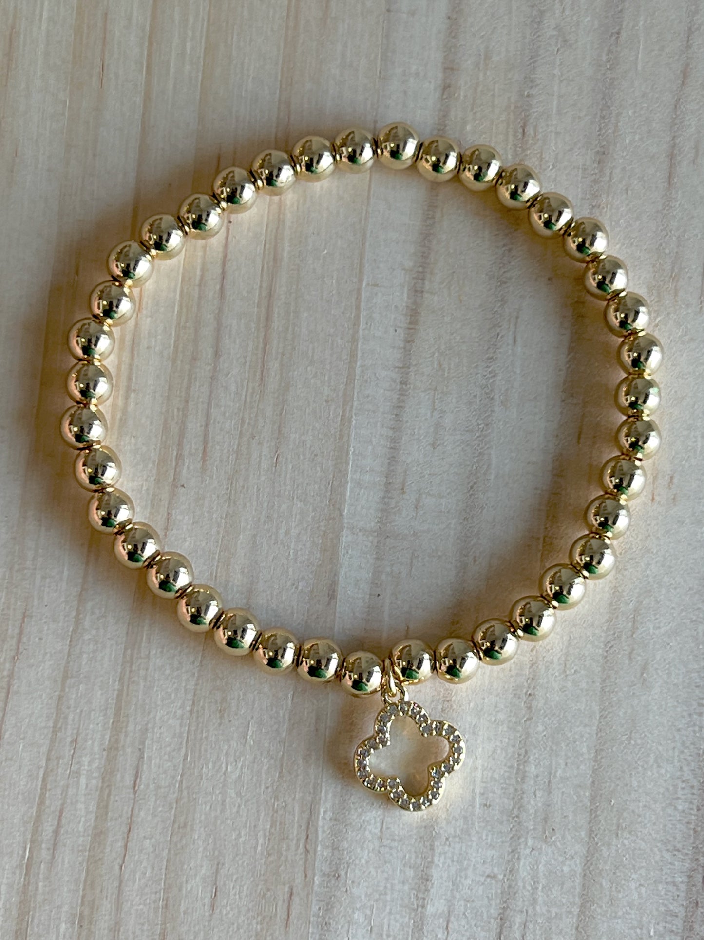 Clover Charm on 5mm Beaded Bracelet