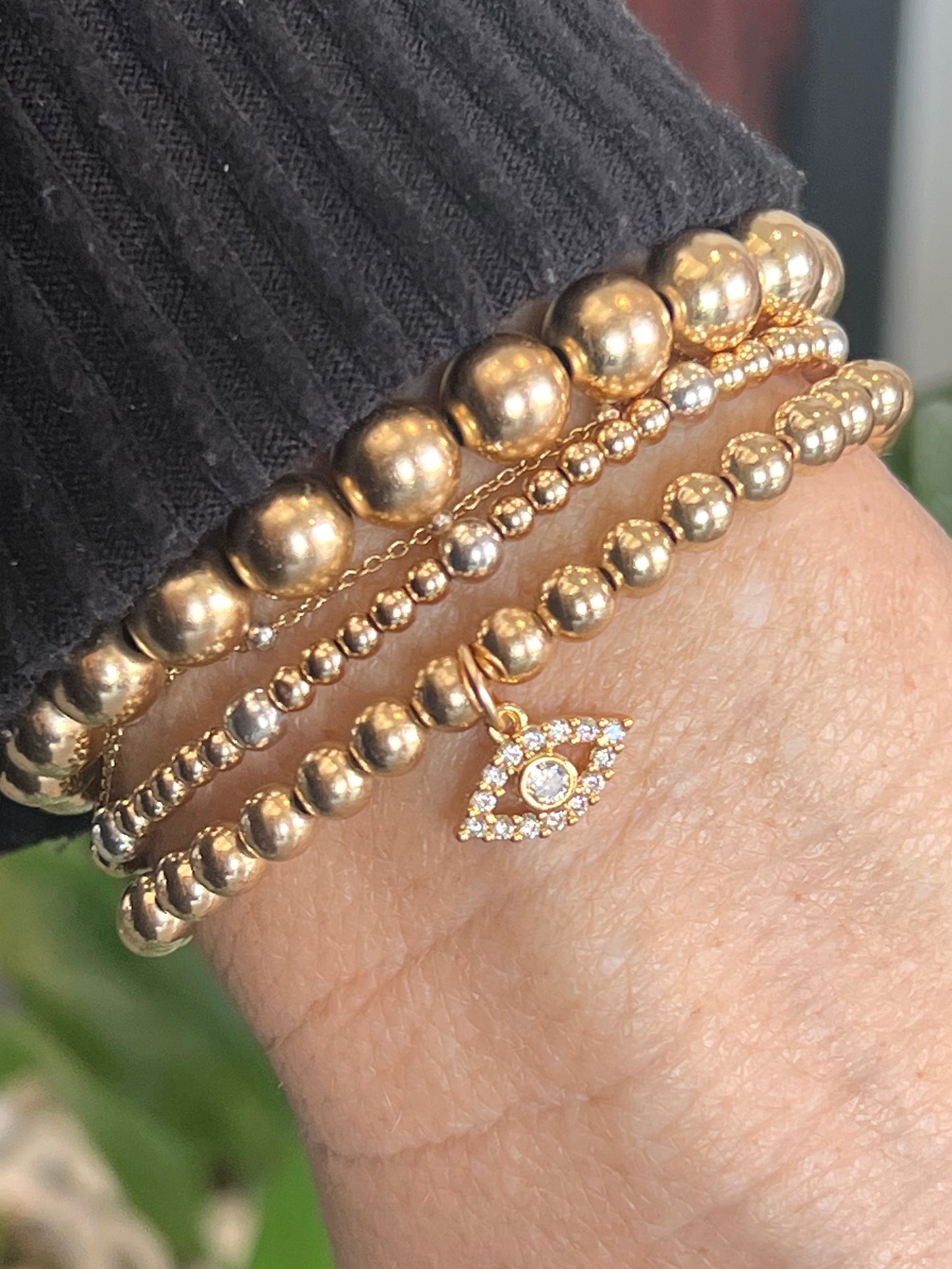 CZ Evil Eye Charm on 5mm Beaded Bracelet