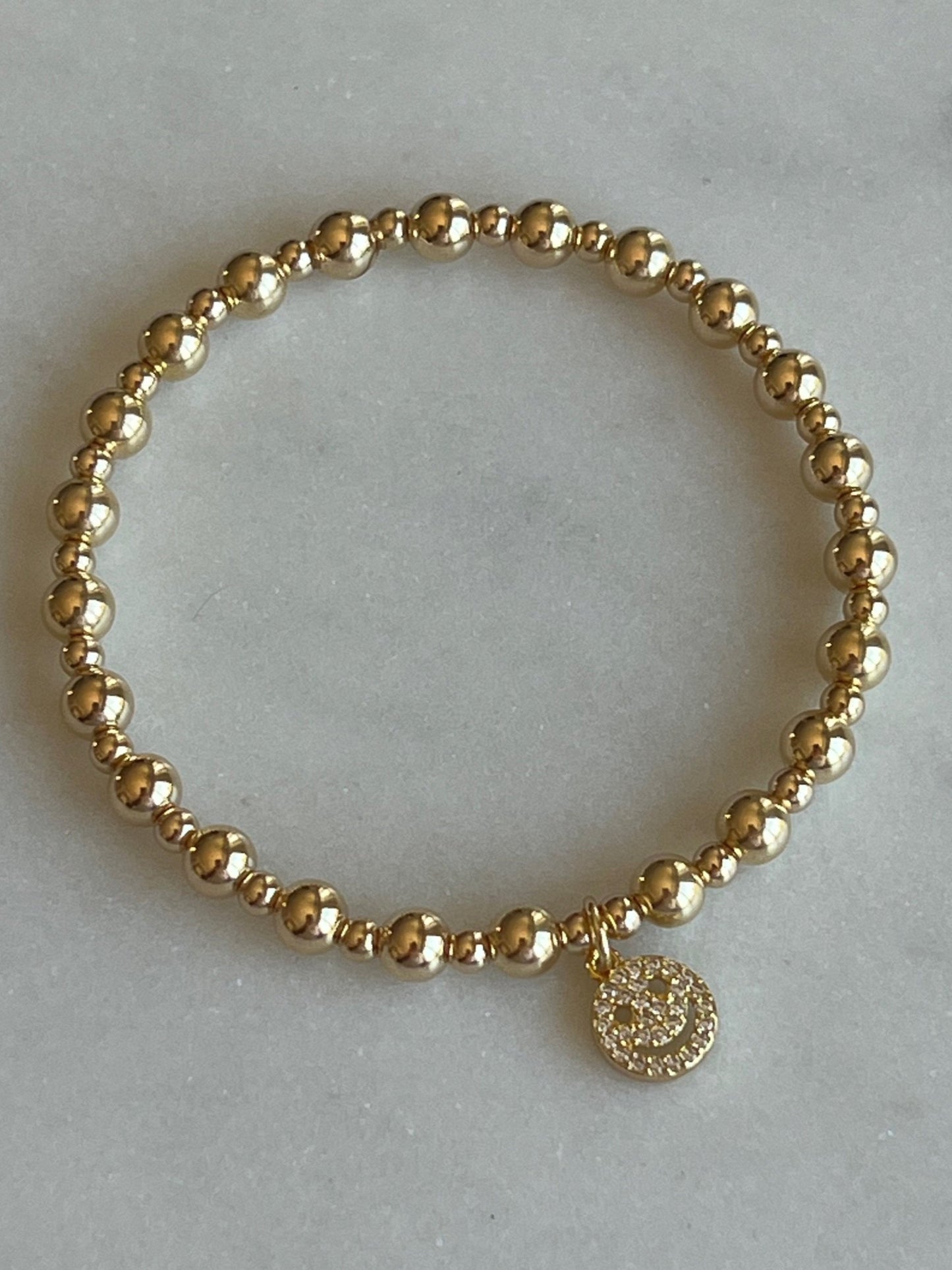 Mini CZ Happy Face Charm on 5mm/3mm Beaded Bracelet