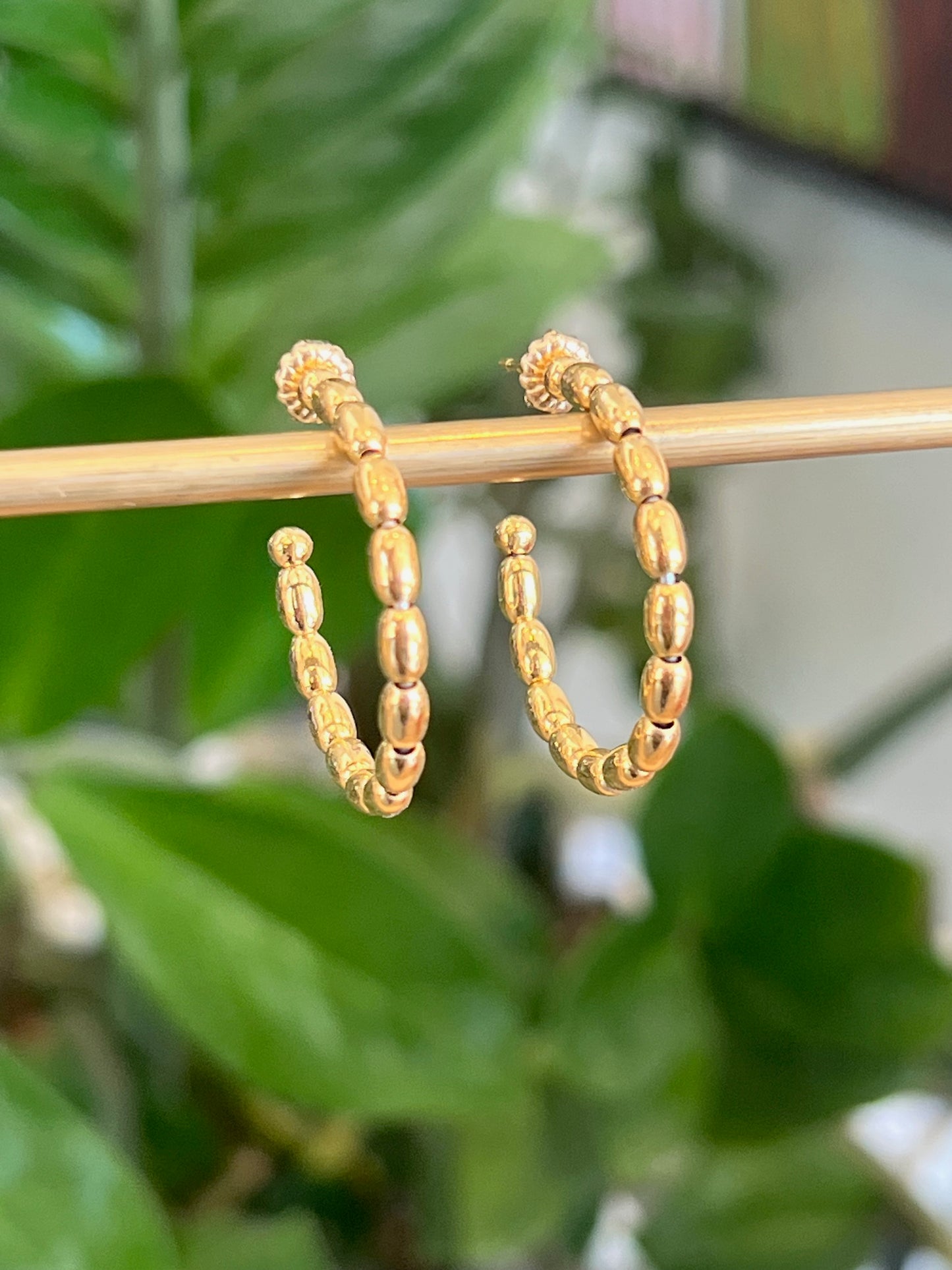Gold Filled Oval Bead C Post Hoops Small