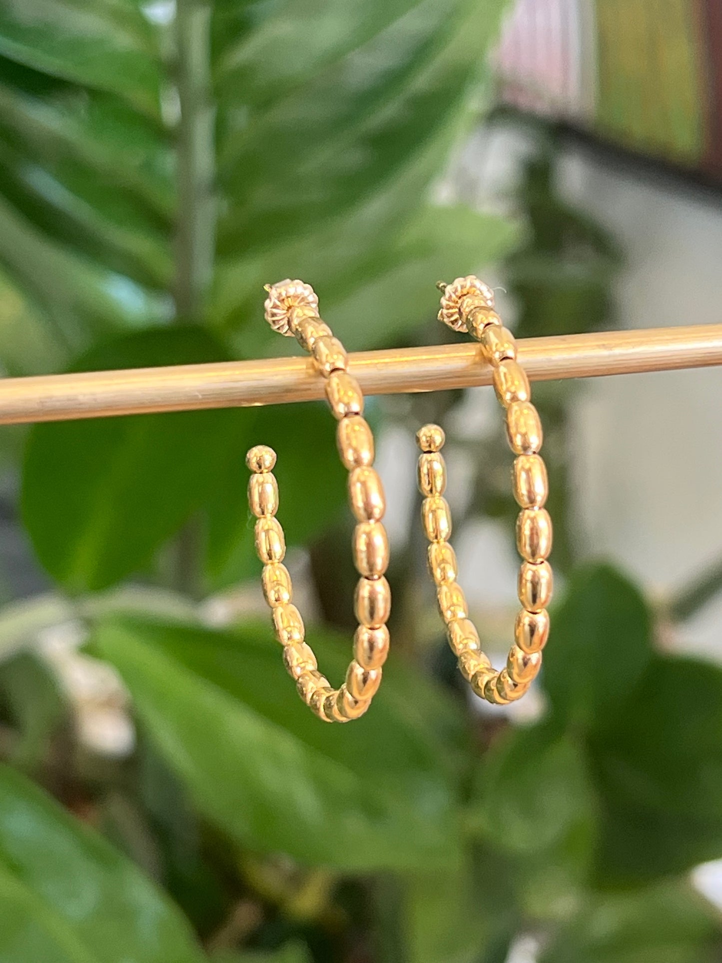 Gold Filled Oval Bead C Post Hoops Large