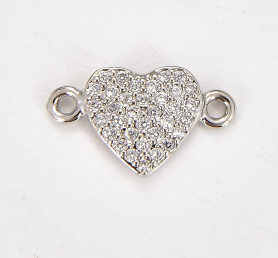 CZ Heart 4mm Beaded Bracelet Sterling Silver