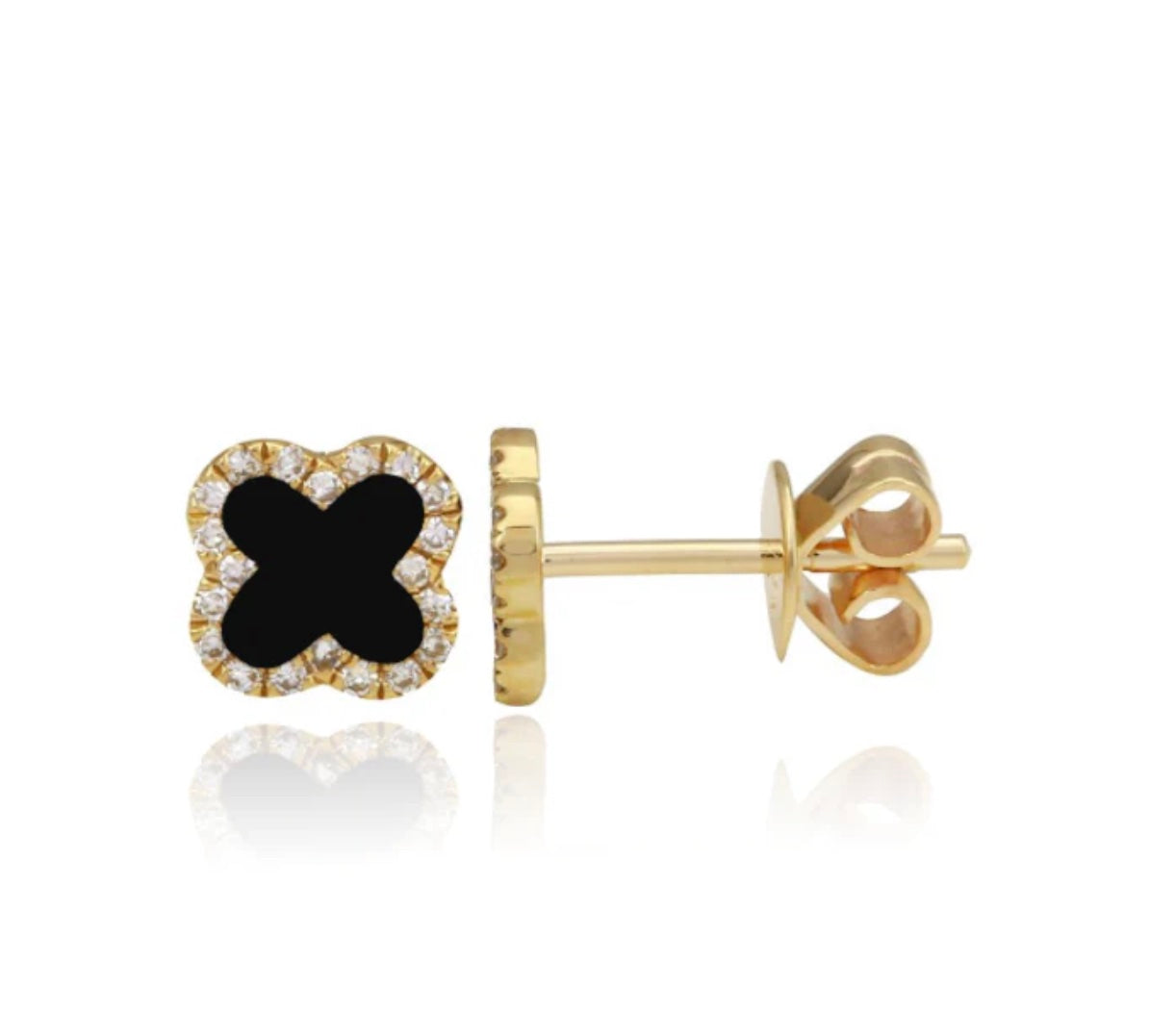 14KY Pave Diamond Clover and Stone Earrings