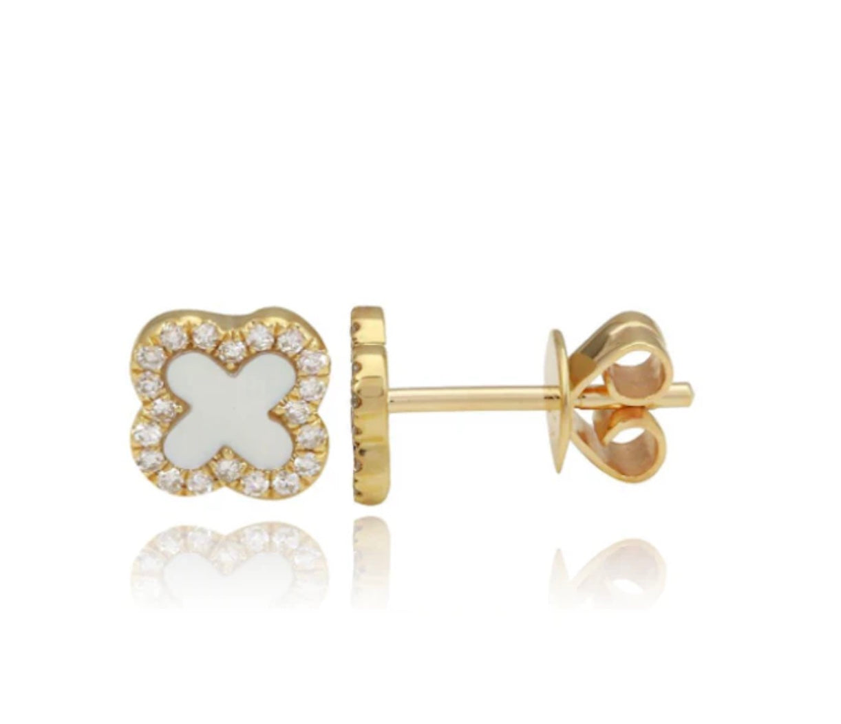 14KY Pave Diamond Clover and Stone Earrings