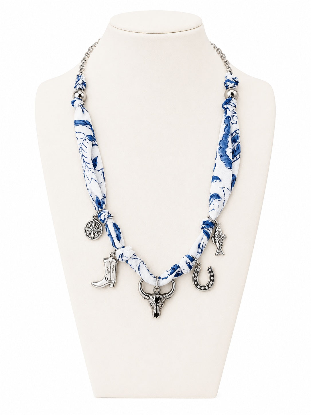Blue & White Western Charm Scarf Necklace