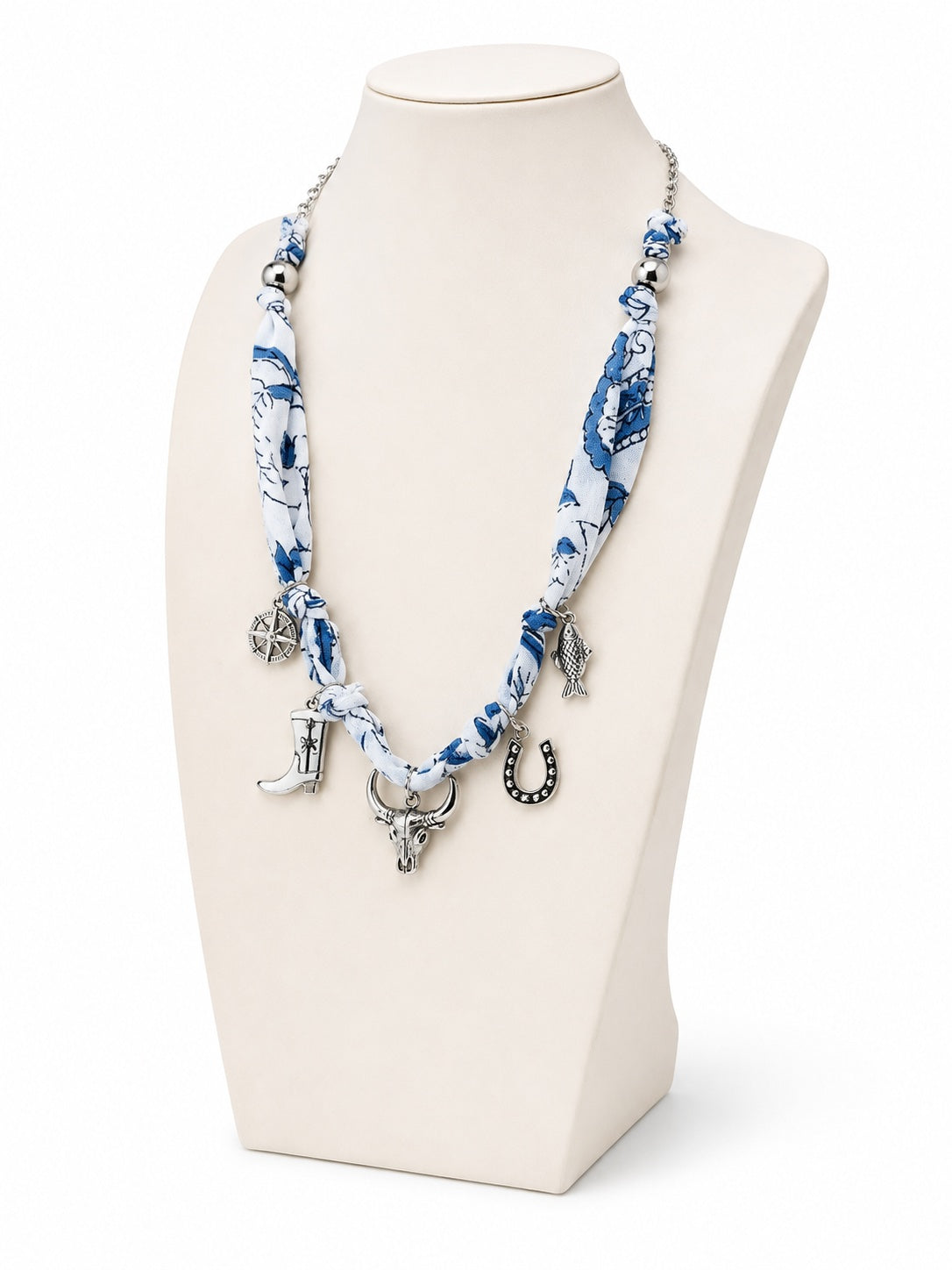 Blue & White Western Charm Scarf Necklace