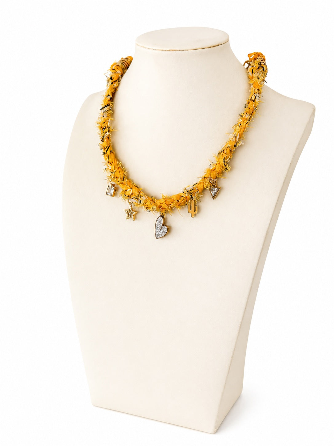 Yellow Frayed & Braided Scarf Charm Necklace
