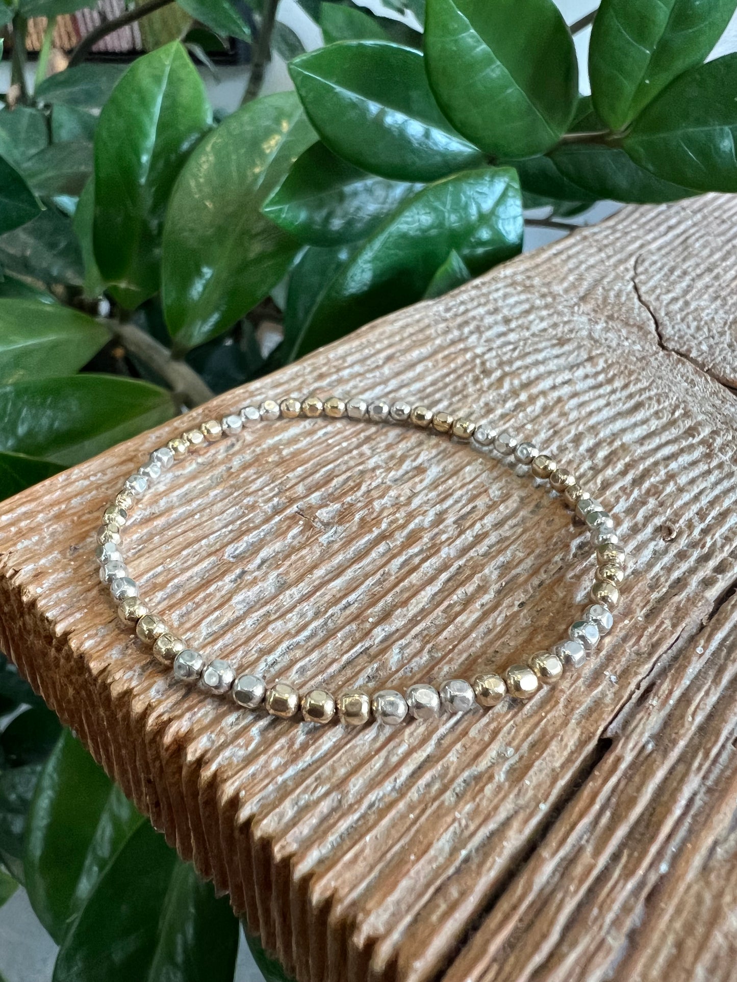 Faceted 3mm 3/3 Mixed Metal Bracelet
