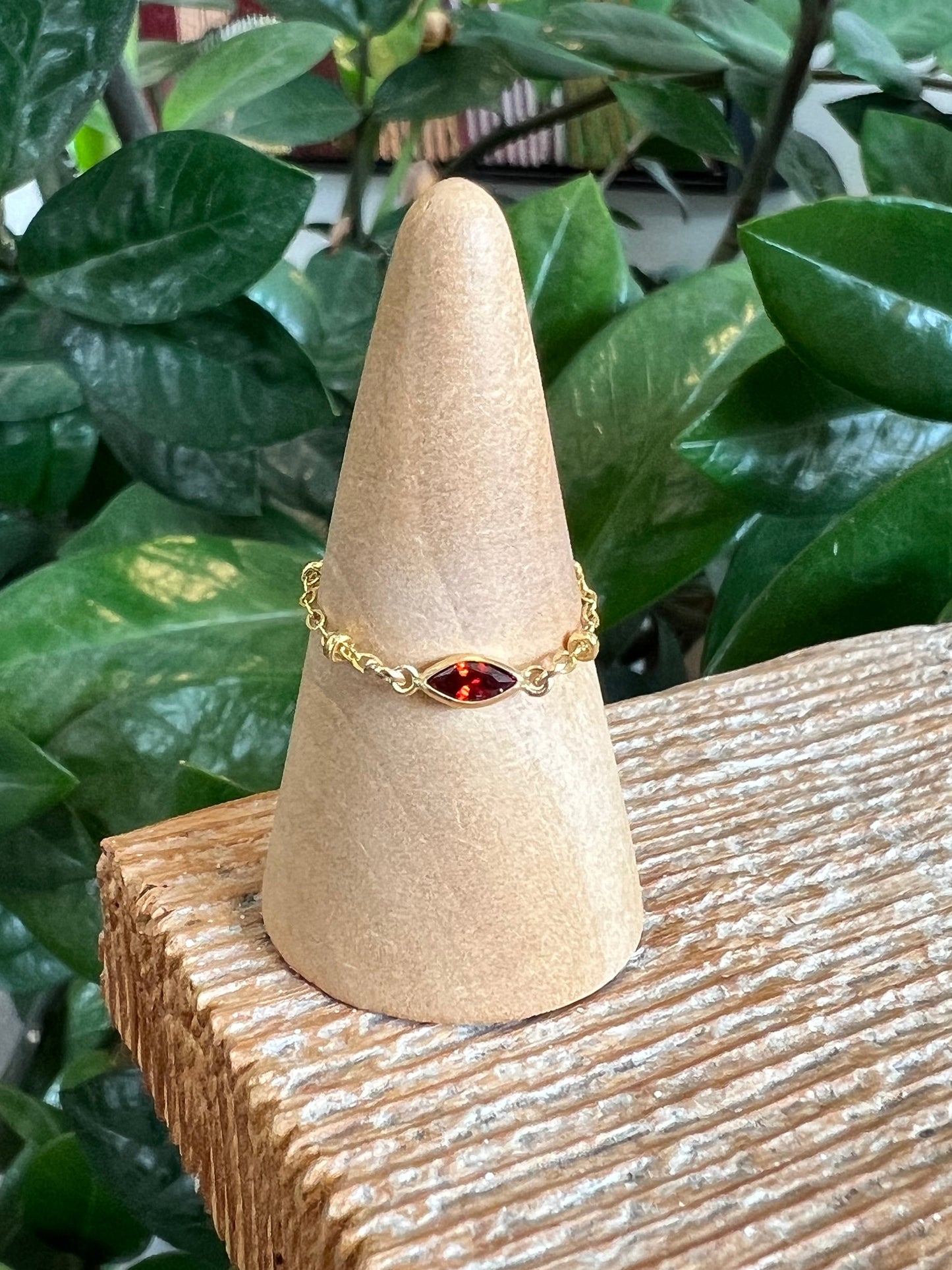 Birthstone Chain Ring Marquis Shape