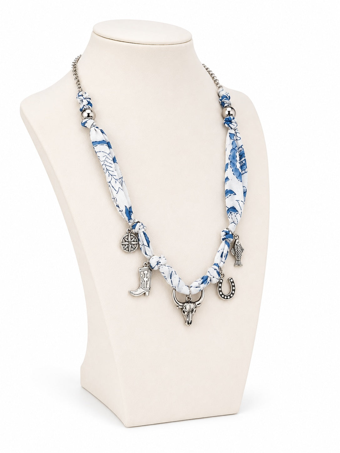 Blue & White Western Charm Scarf Necklace