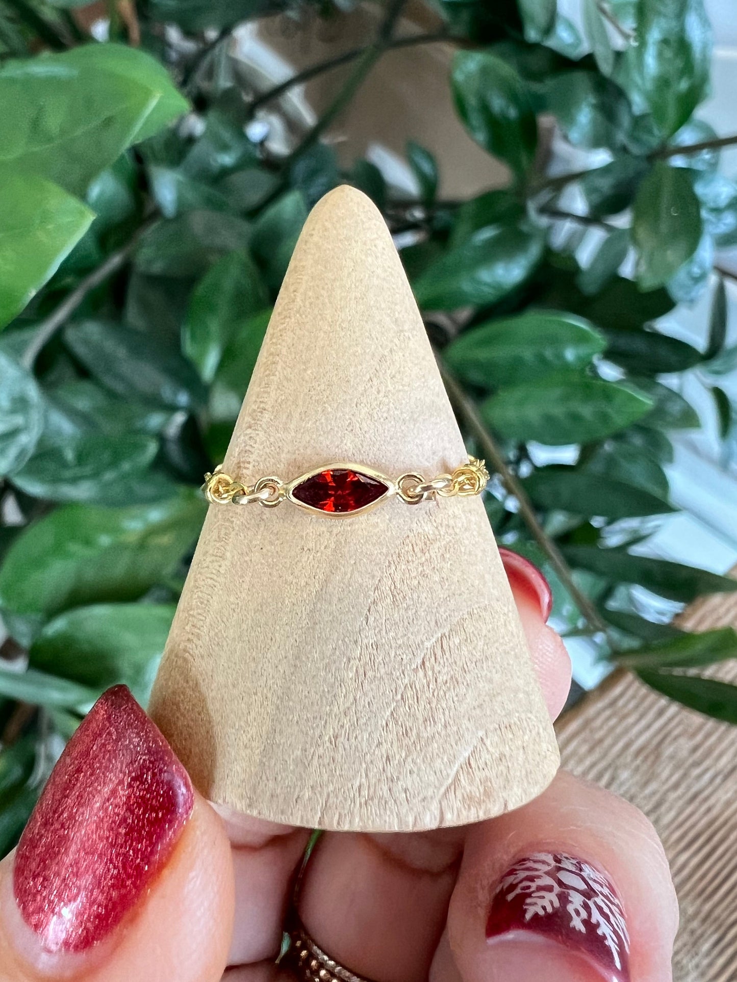 Birthstone Chain Ring Marquis Shape