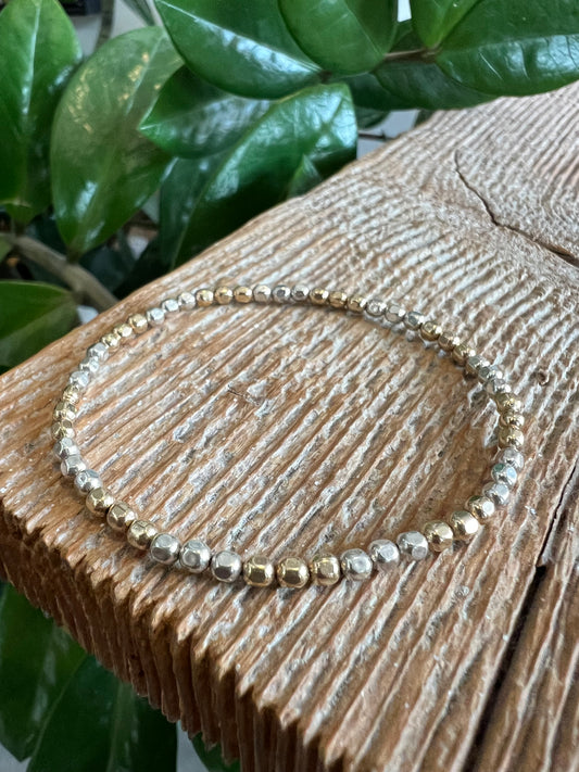 Faceted 3mm 3/3 Mixed Metal Bracelet