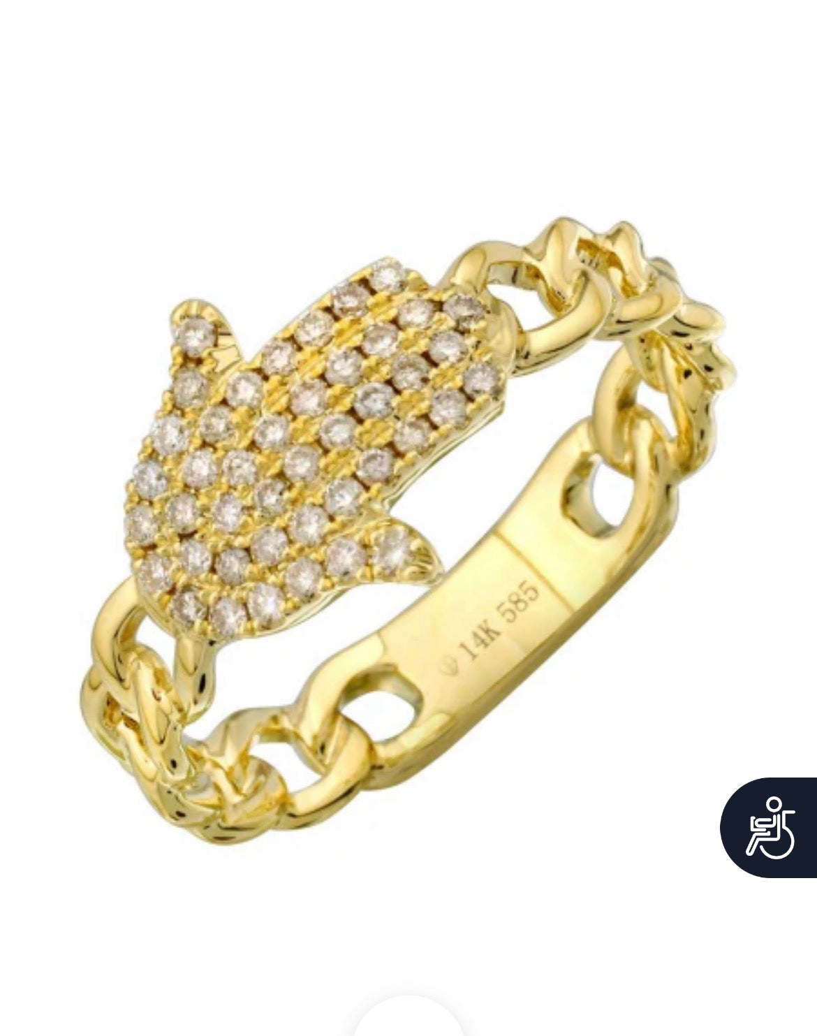 14K Gold Diamond Hamsa Cuban Link Ring
