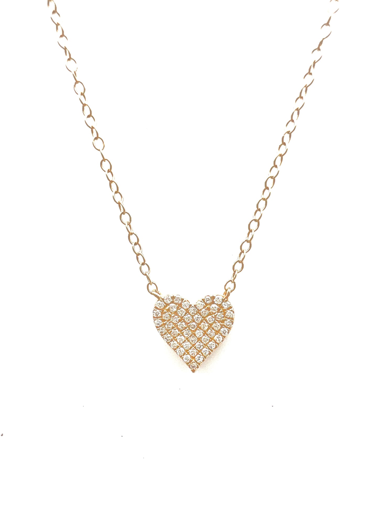 14KY Gold Pave Diamond Heart Necklace Medium