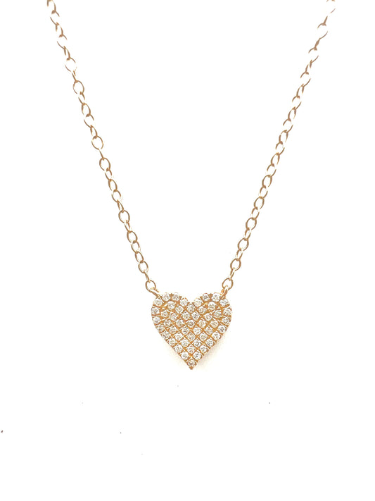14KY Gold Pave Diamond Heart Necklace Medium