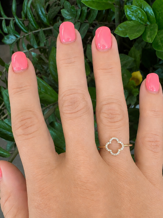 14K Gold Diamond Clover Ring