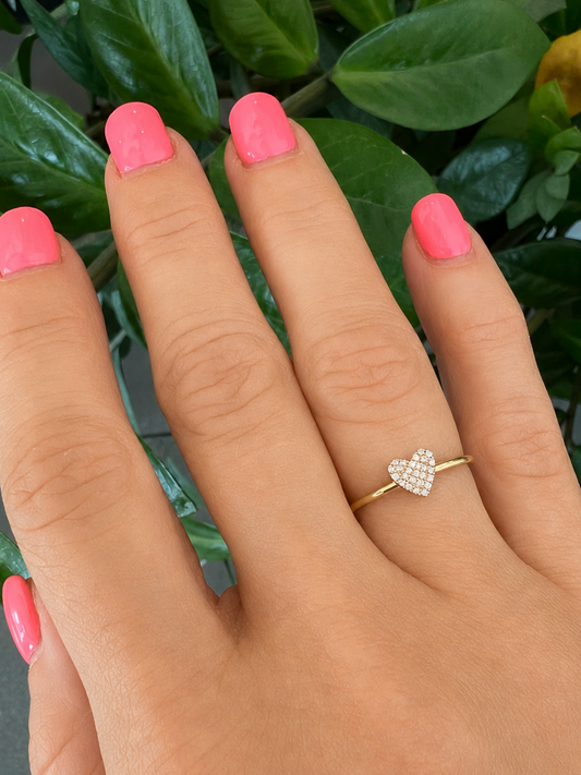 14K Gold Mini Heart Diamond Ring