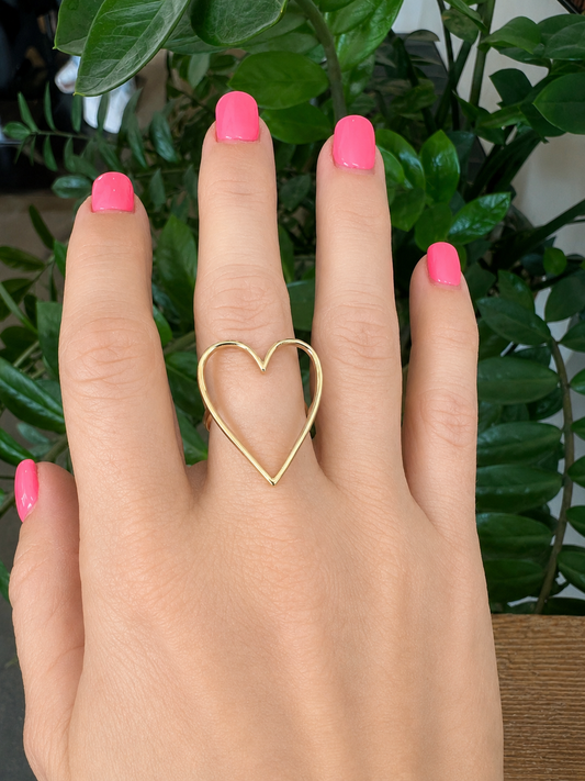 14K Gold Open Heart Ring