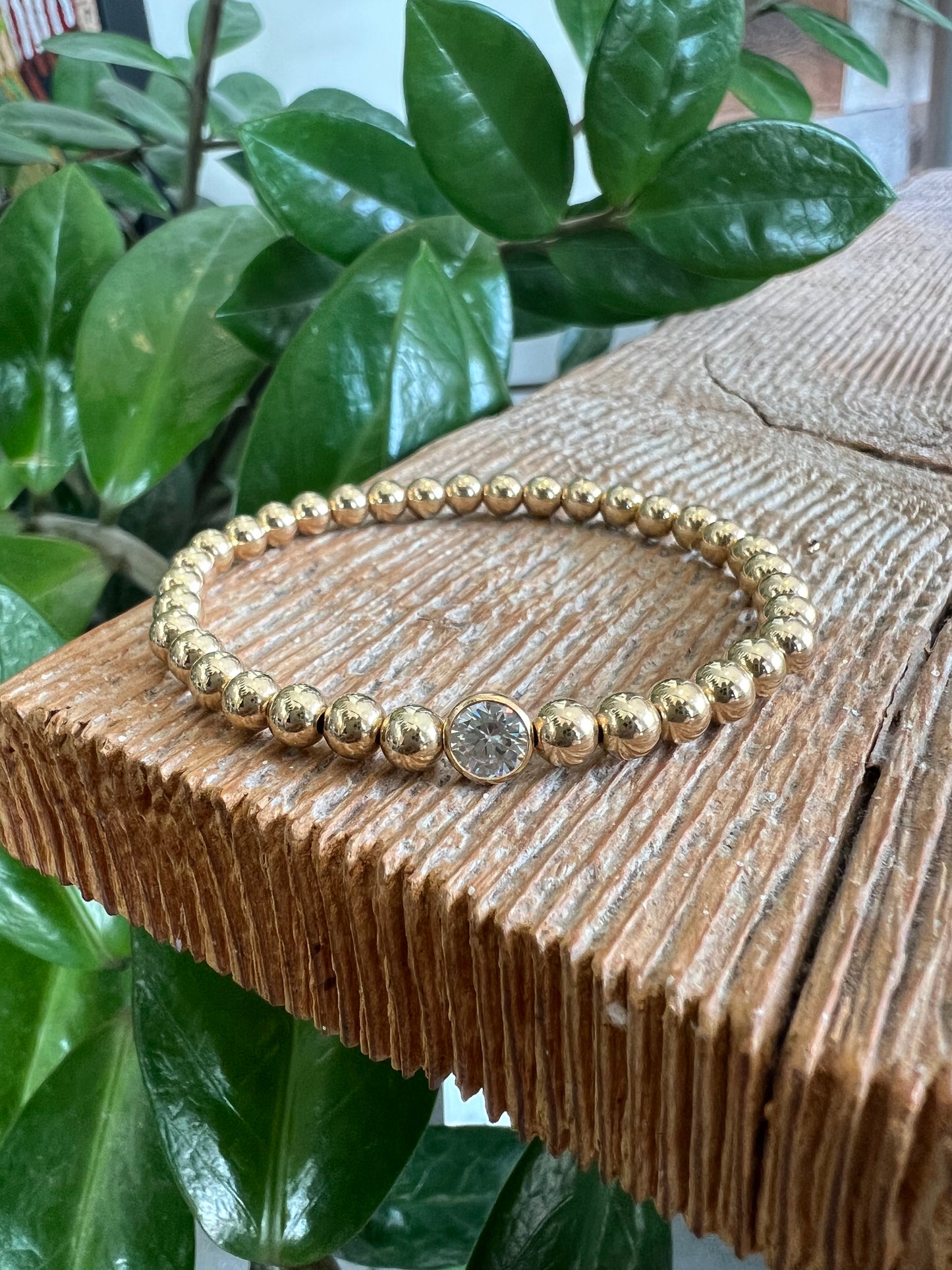 Birthstone 5mm Beaded Bracelet Gold FIlled