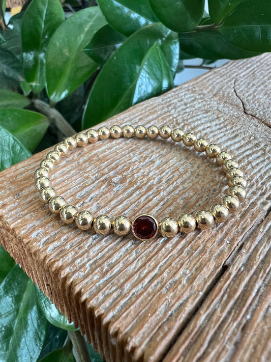 Birthstone 5mm Beaded Bracelet Gold FIlled
