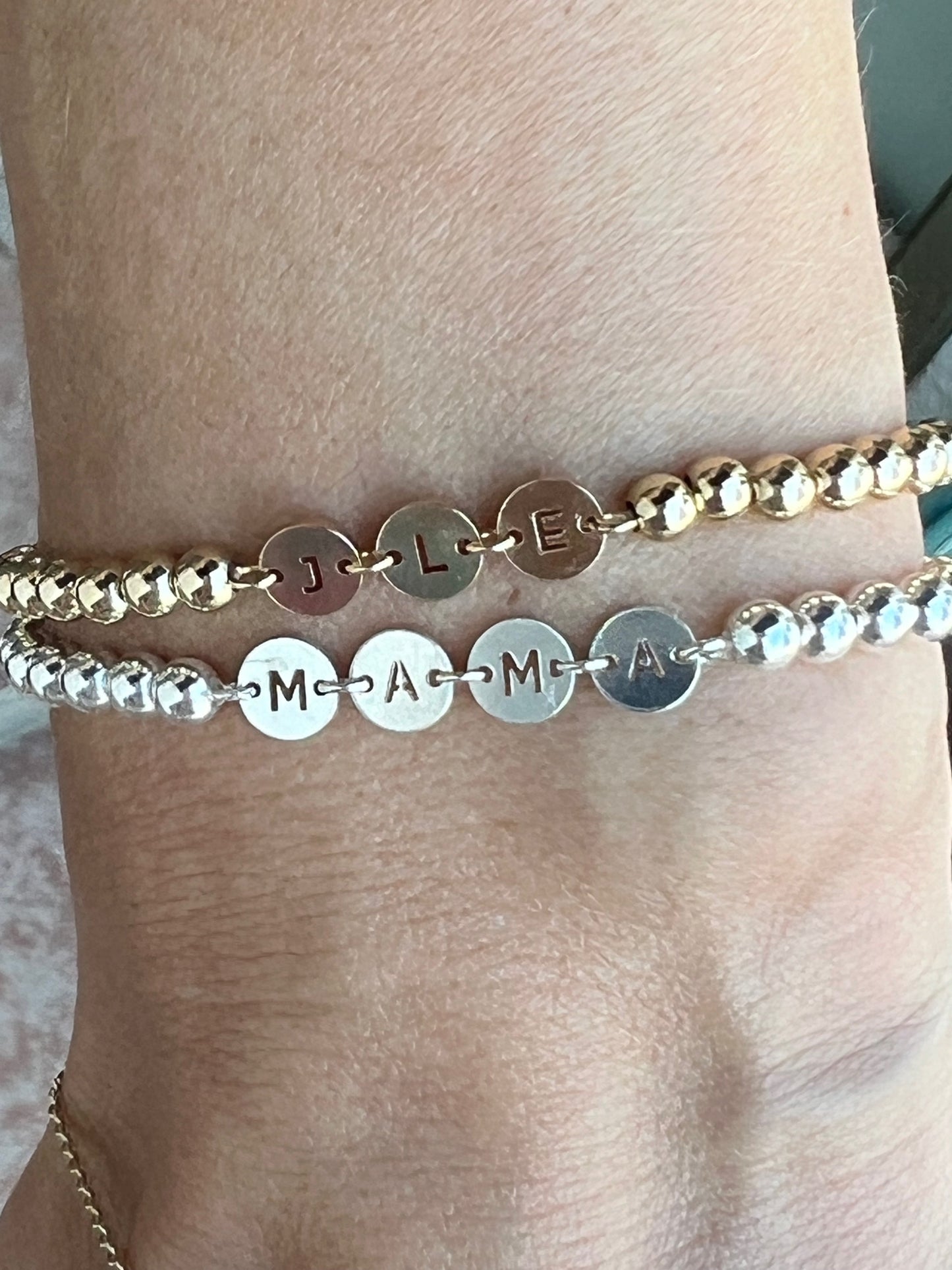 4mm Gold Filled Beaded Bracelet with Round Connected Letters