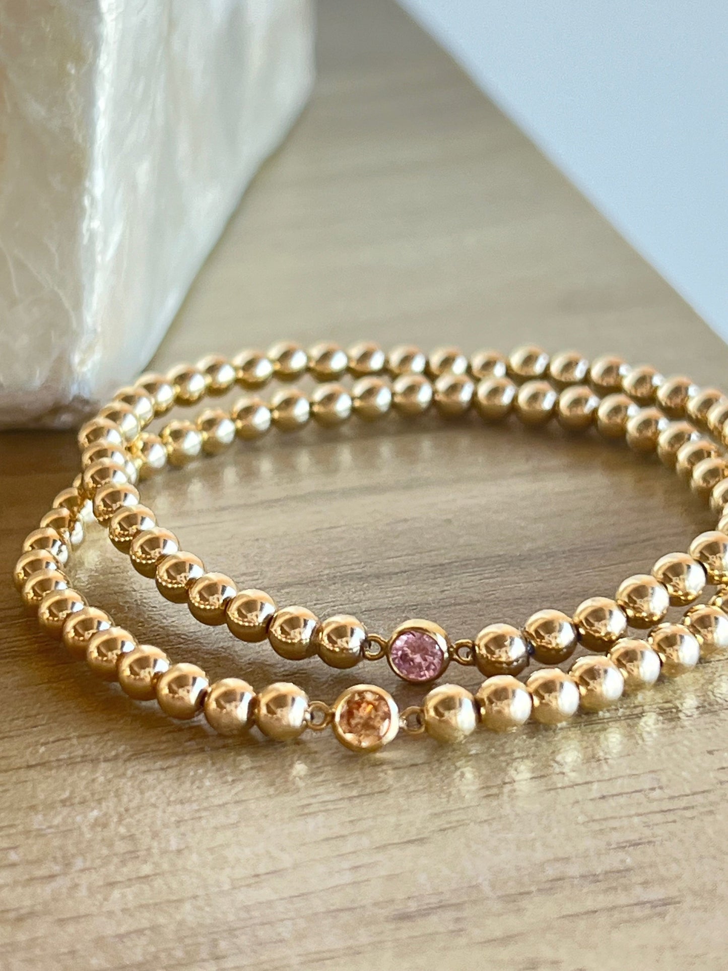 Birthstone 4mm Beaded Bracelet Gold FIlled