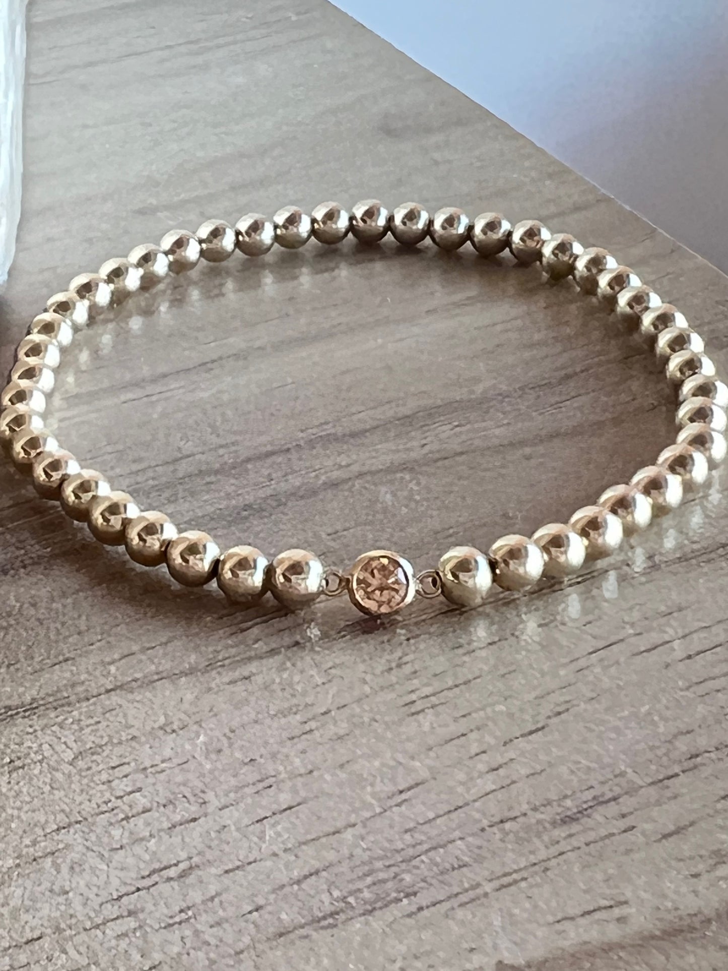 Birthstone 4mm Beaded Bracelet Gold FIlled