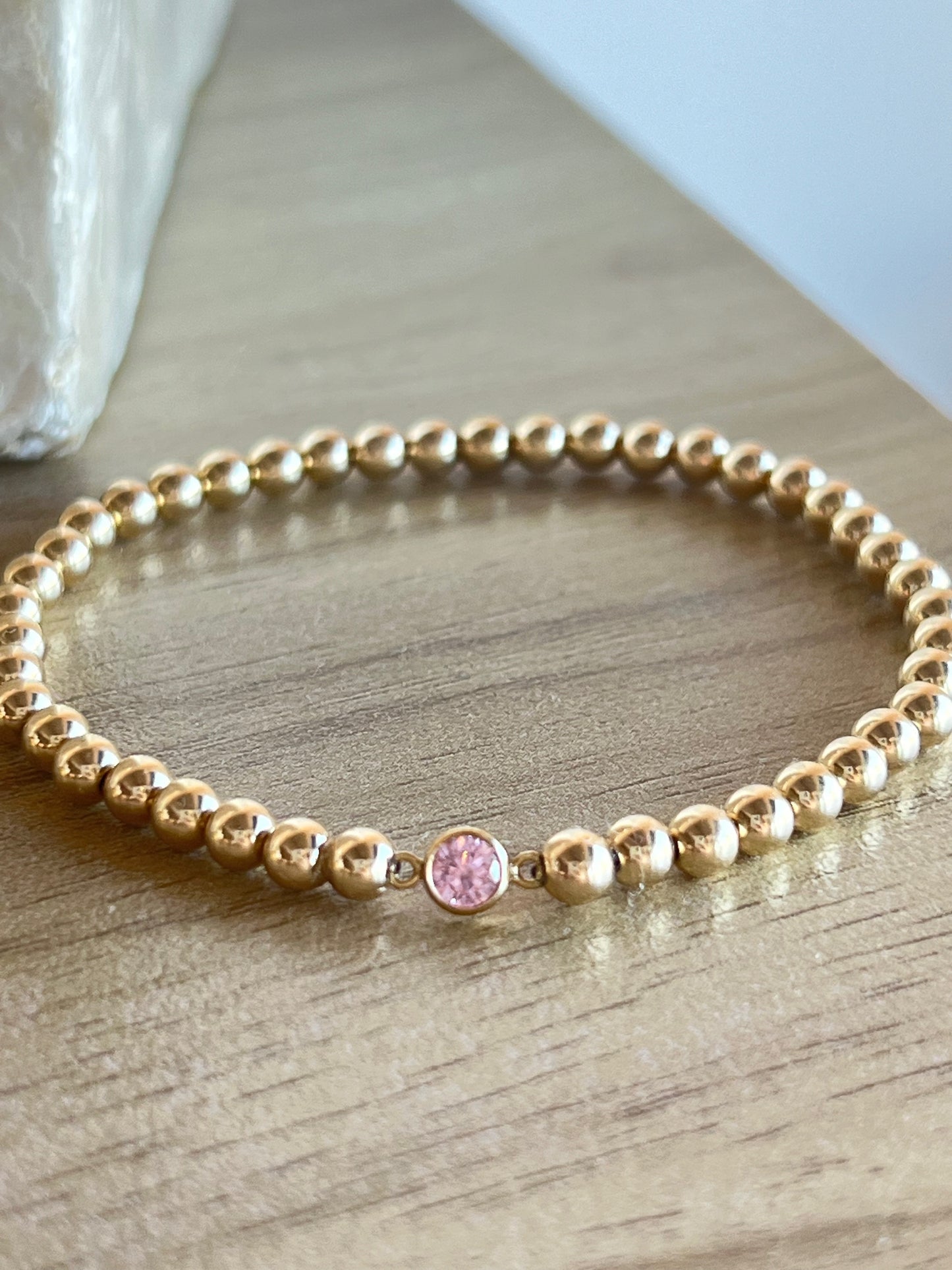 Birthstone 4mm Beaded Bracelet Gold FIlled