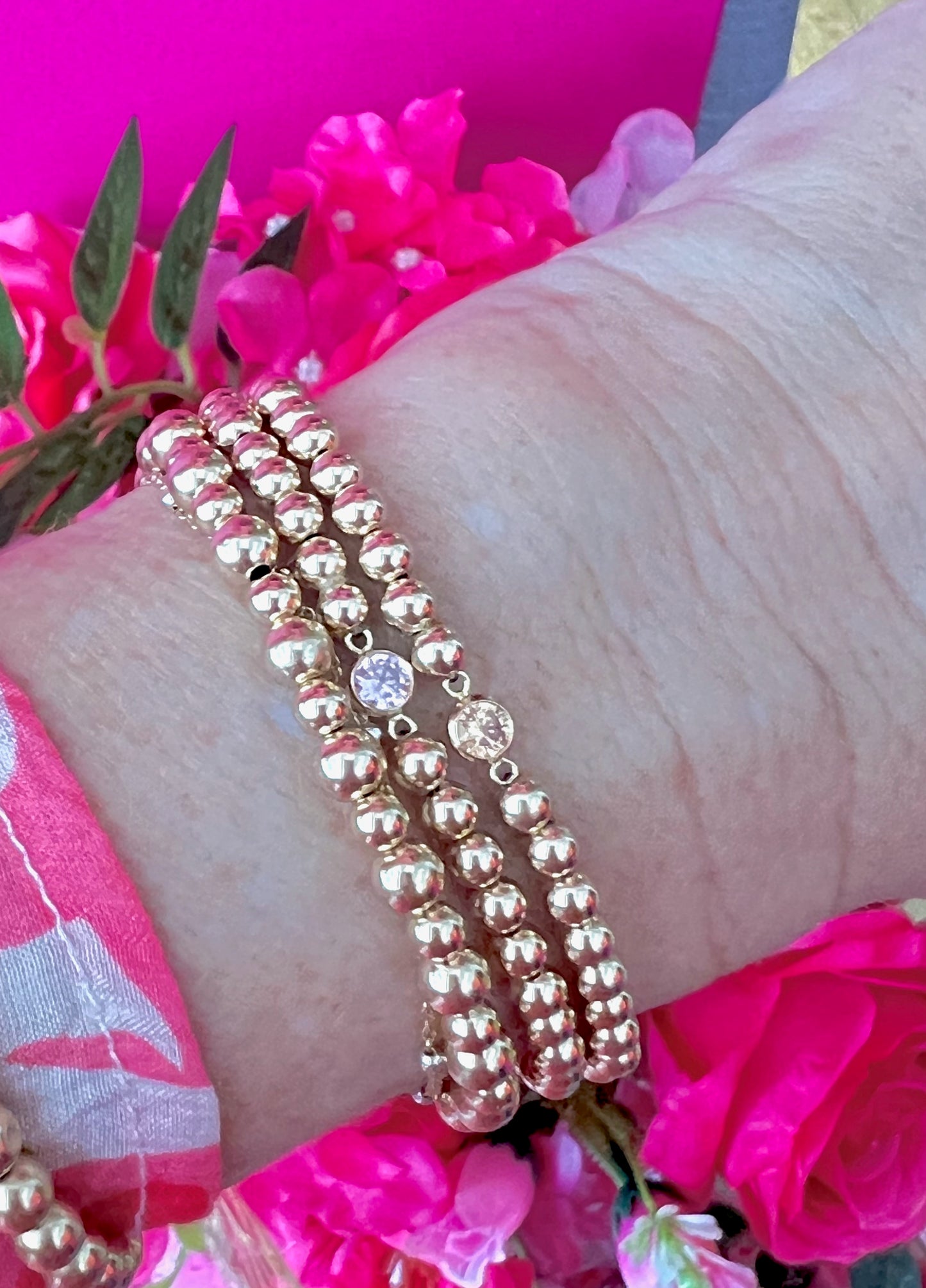 Birthstone 4mm Beaded Bracelet Gold FIlled