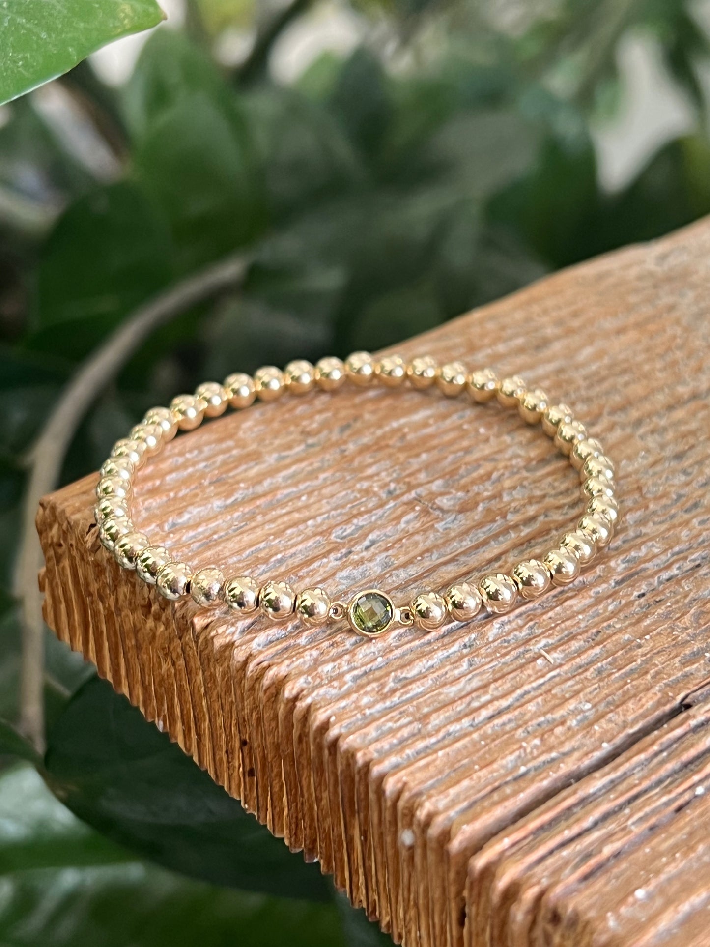 Birthstone 4mm Beaded Bracelet Gold FIlled