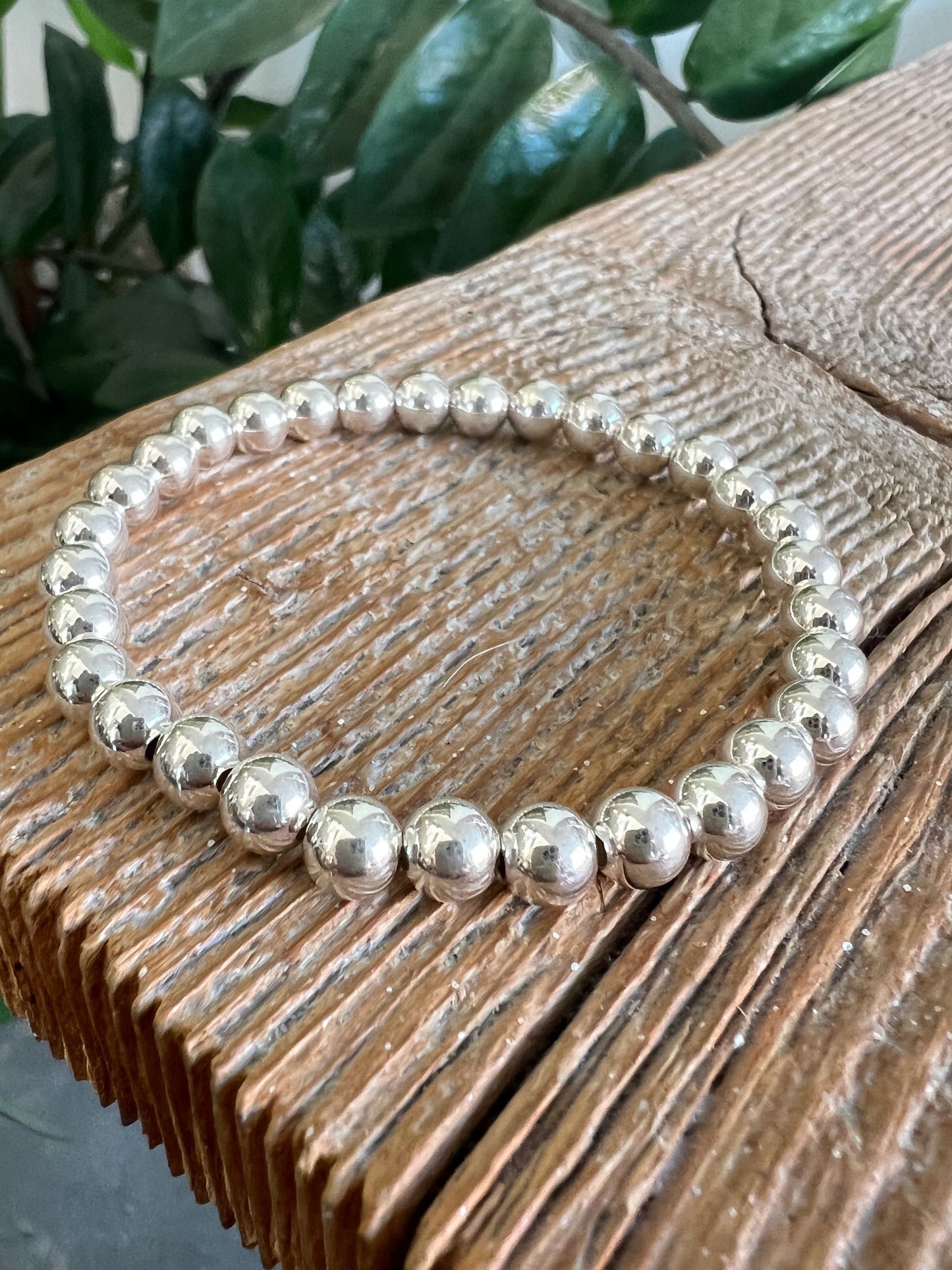 Classic 6mm Sterling Silver Beaded Bracelet