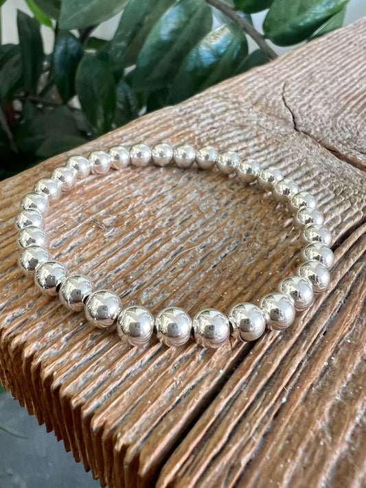 Classic 6mm Sterling Silver Beaded Bracelet