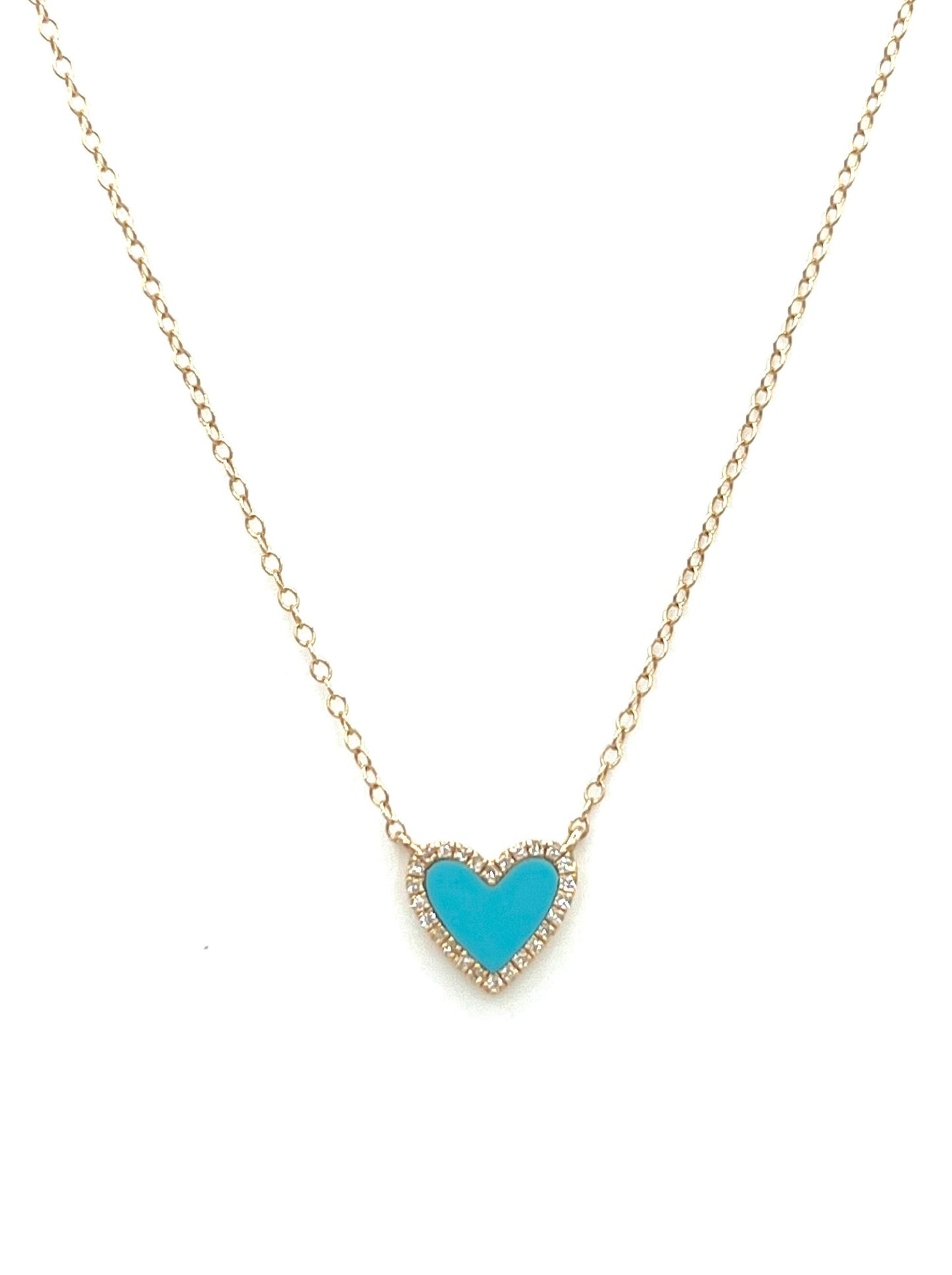 14KY Gold Turquoise and Pave Diamond Heart Necklace