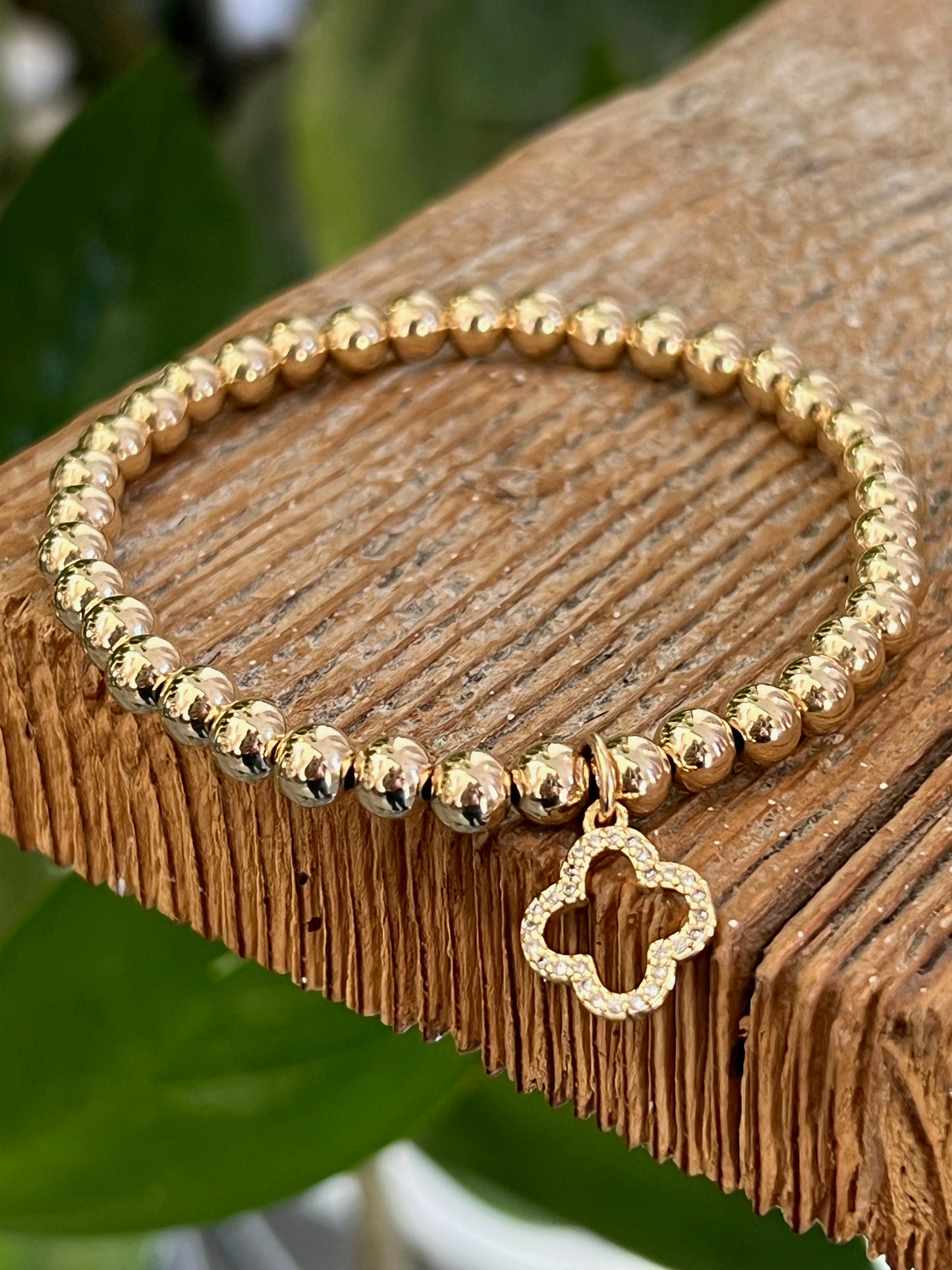 Clover Charm on 5mm Beaded Bracelet