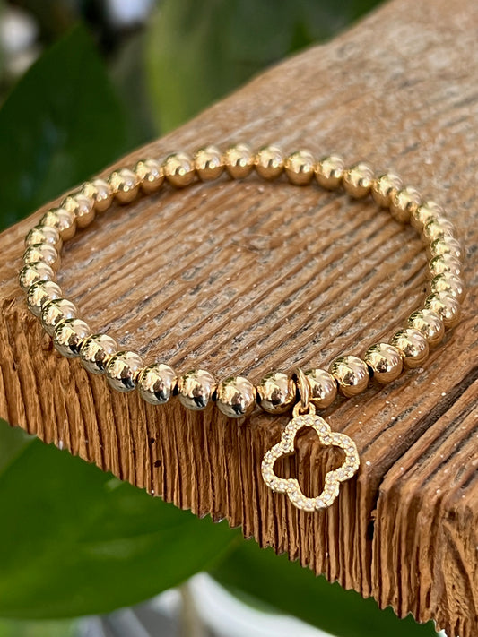 Clover Charm on 5mm Beaded Bracelet