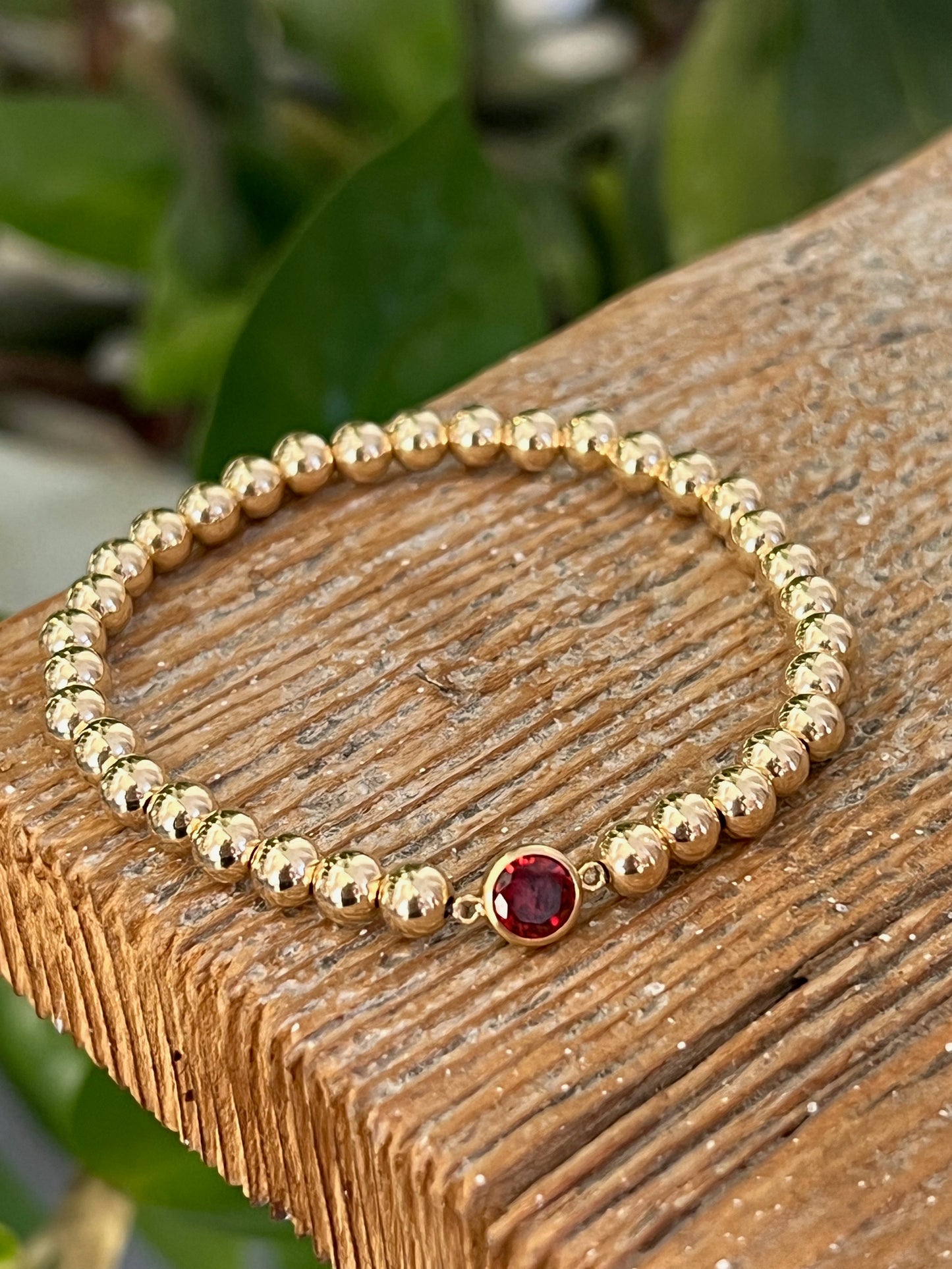 Birthstone 5mm Beaded Bracelet Gold FIlled