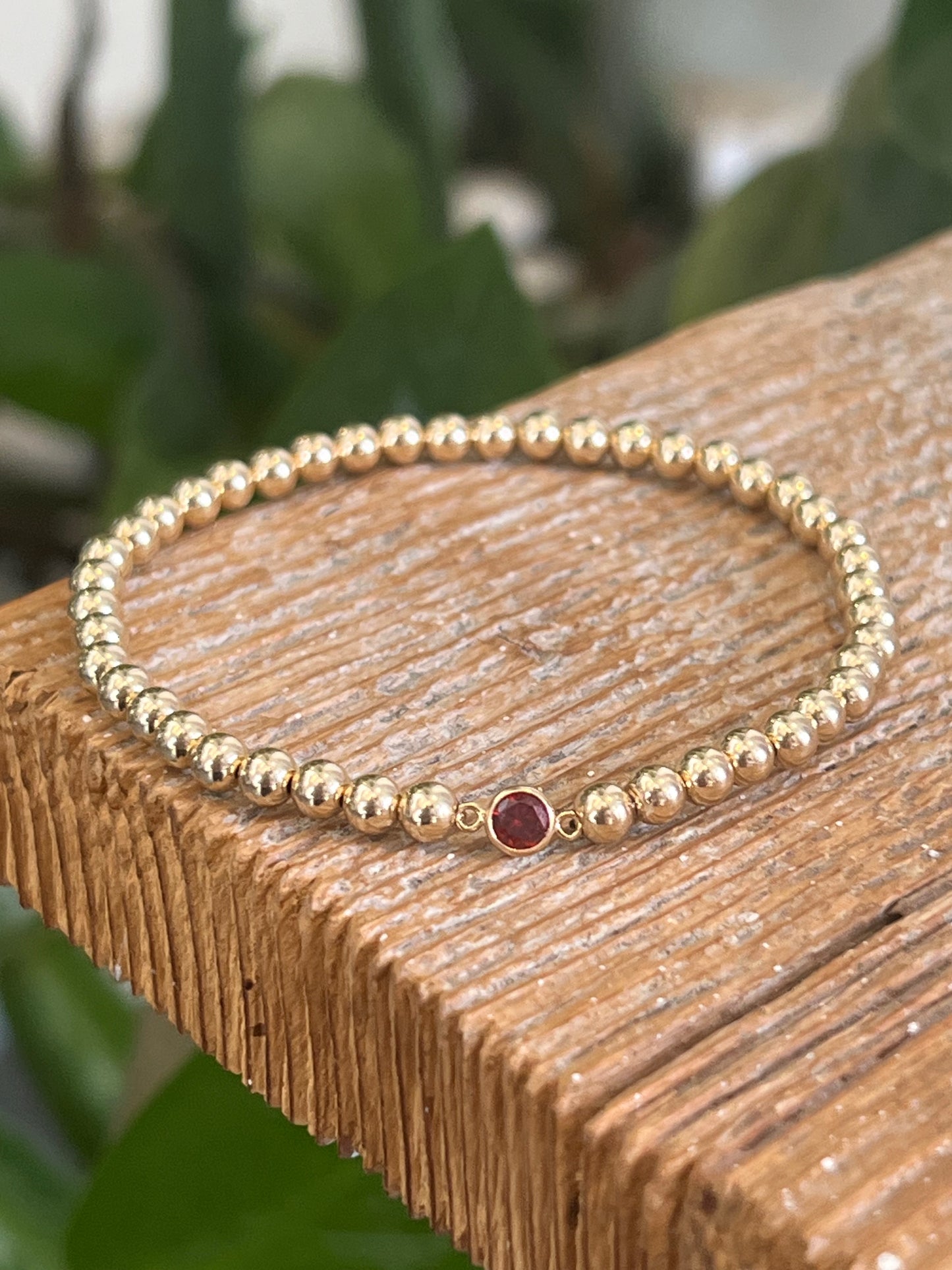 Birthstone 4mm Beaded Bracelet Gold FIlled