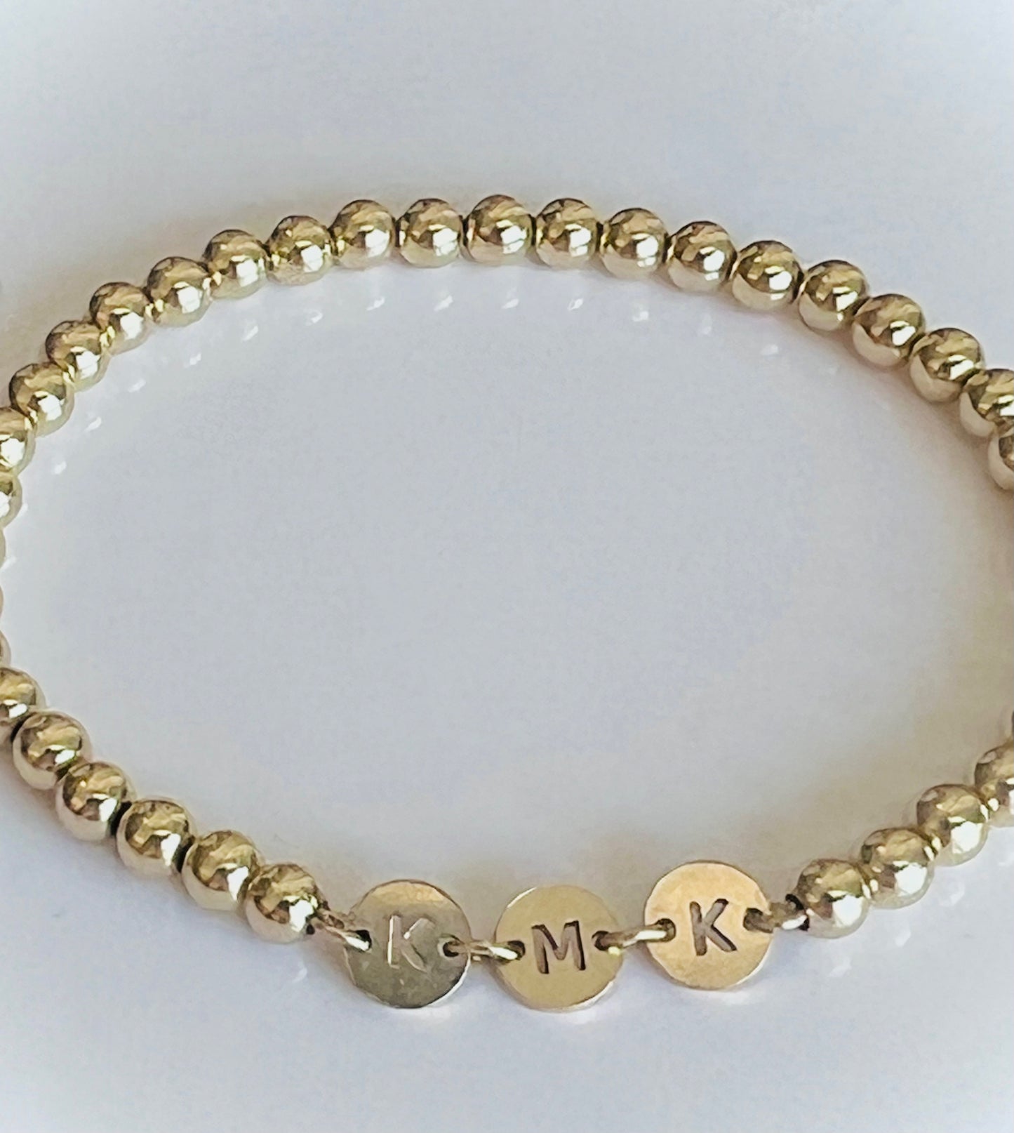 4mm Gold Filled Beaded Bracelet with Round Connected Letters