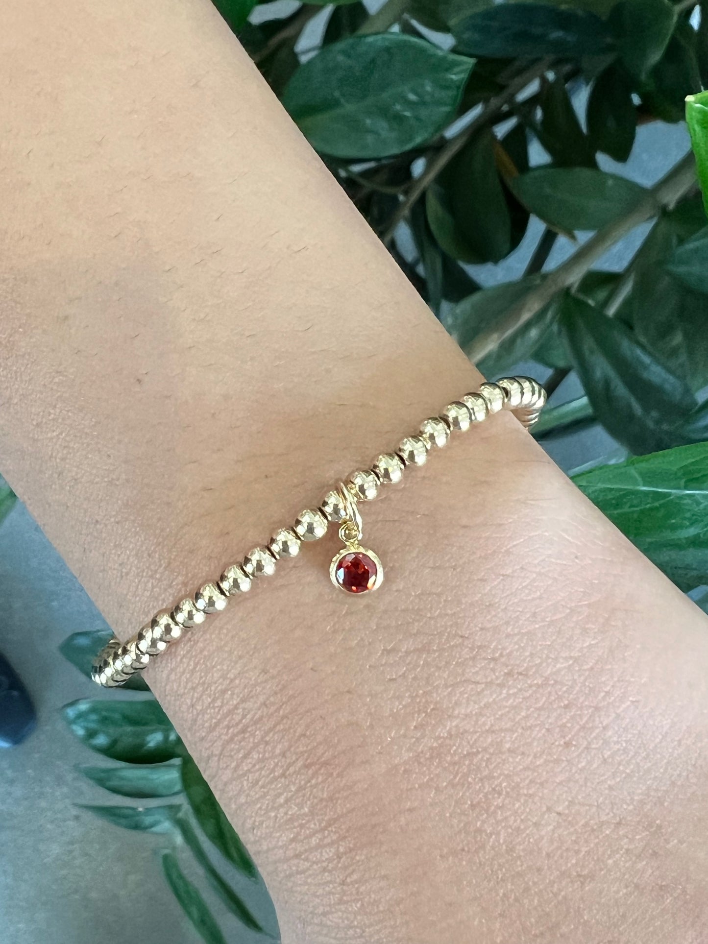 Birthstone 4mm Beaded Bracelet Gold FIlled (Hanging Charm)