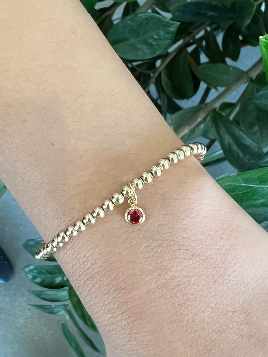 Birthstone 4mm Beaded Bracelet Gold FIlled (Hanging Charm)
