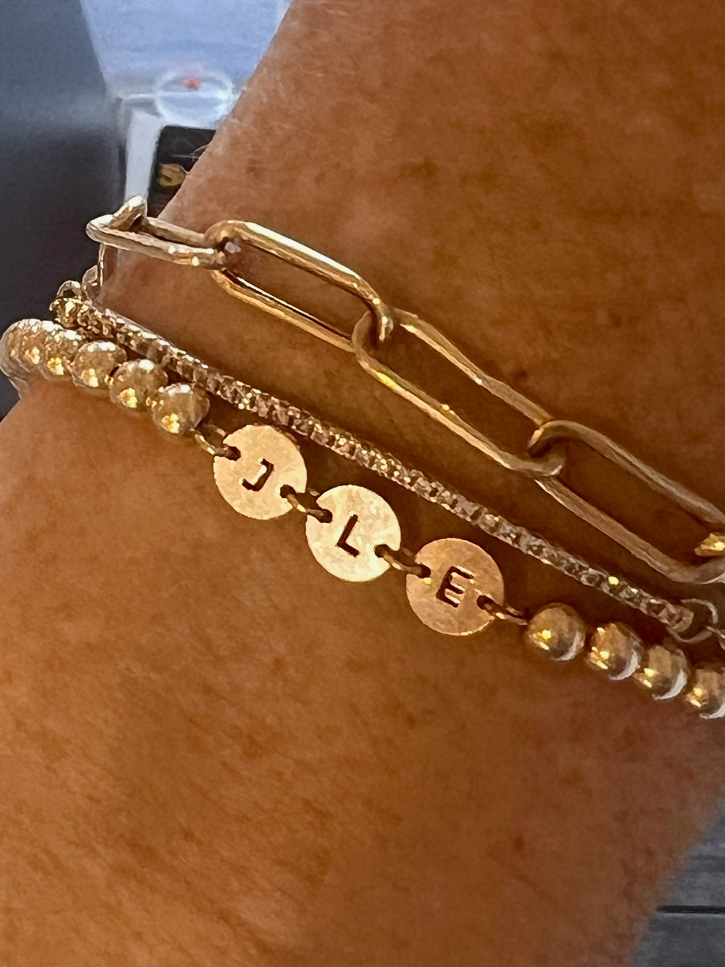 4mm Gold Filled Beaded Bracelet with Round Connected Letters