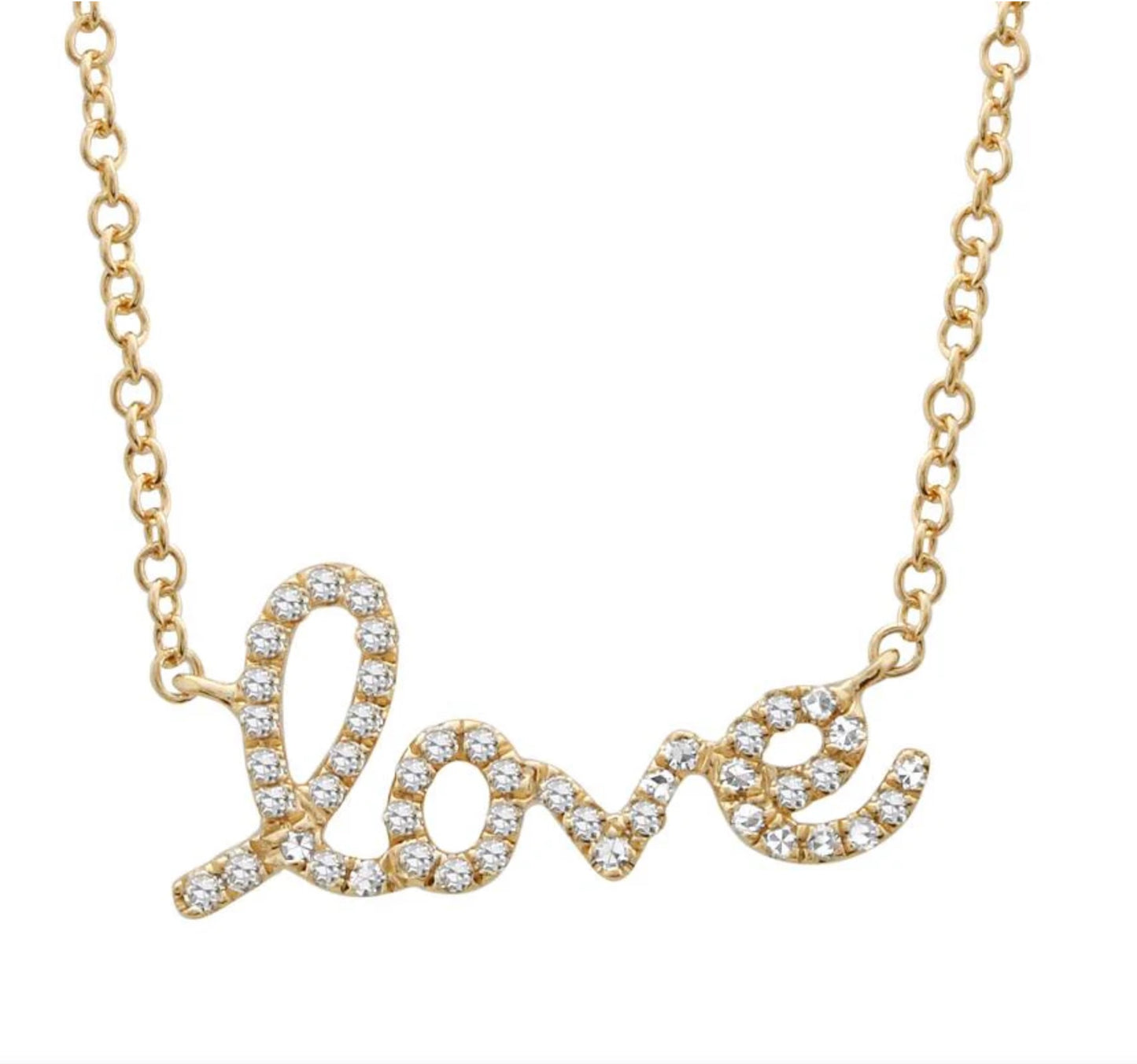 14KY Gold Love Script Diamond Necklace