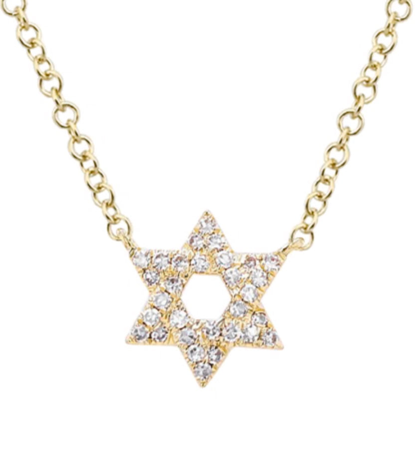 14KY Gold Pave Diamond Star of David Necklace
